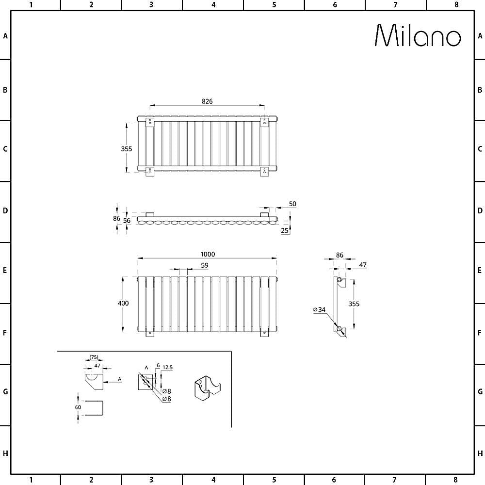 Milano Aruba White Horizontal Single Oval Panel Radiator - 400mm x 1652mm