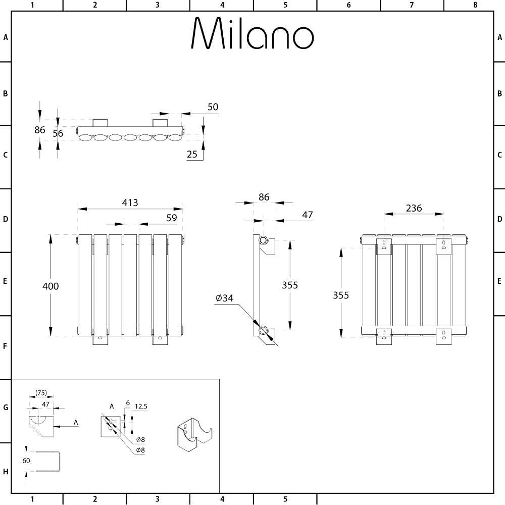 Milano Aruba White Horizontal Single Oval Panel Radiator - 400mm x 1652mm