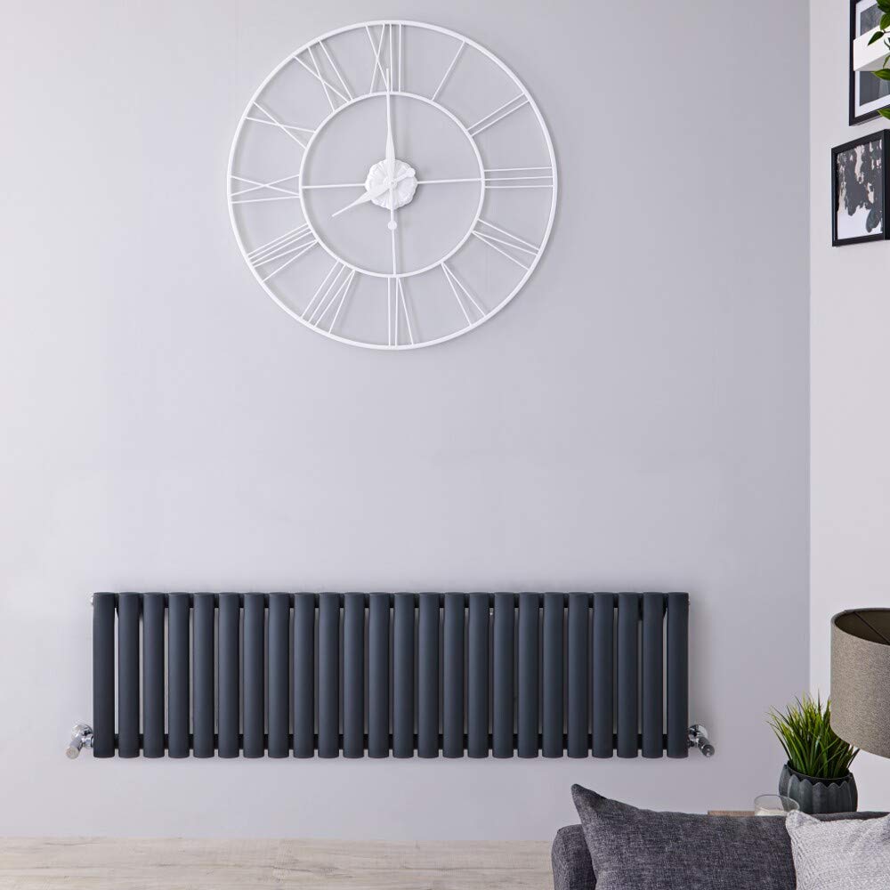 Milano Aruba Anthracite Horizontal Single Oval Panel Radiator - 400mm x 413mm