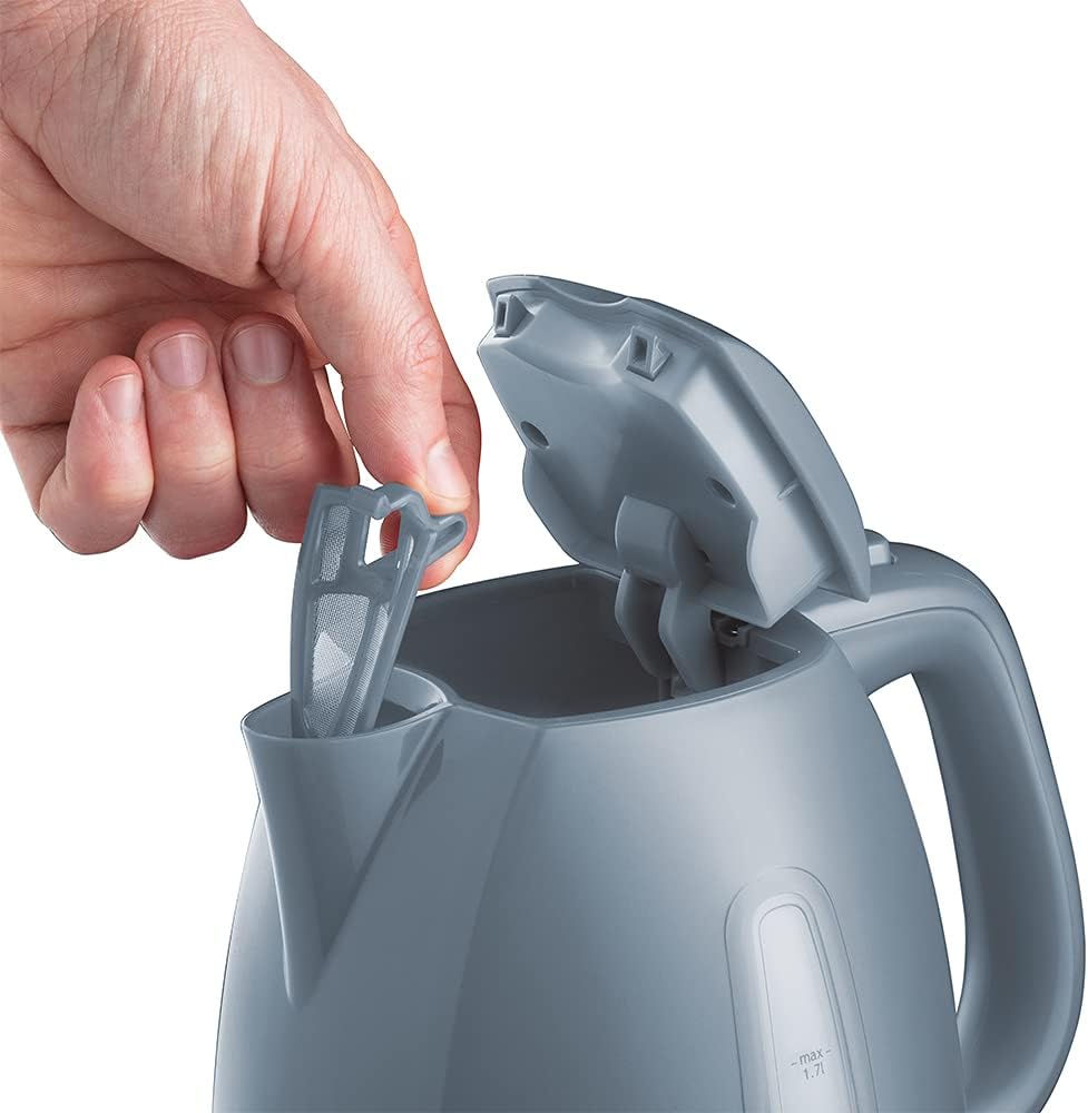 Russell Hobbs 21274 Textures Kettle, Plastic, 3000 W, 1.7 Litres, Grey with Hobbs 21644 Textures Toaster, Plastic, 850 W, Grey