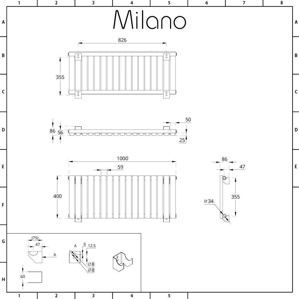 Milano Aruba Anthracite Horizontal Single Oval Panel Radiator - 400mm x 413mm