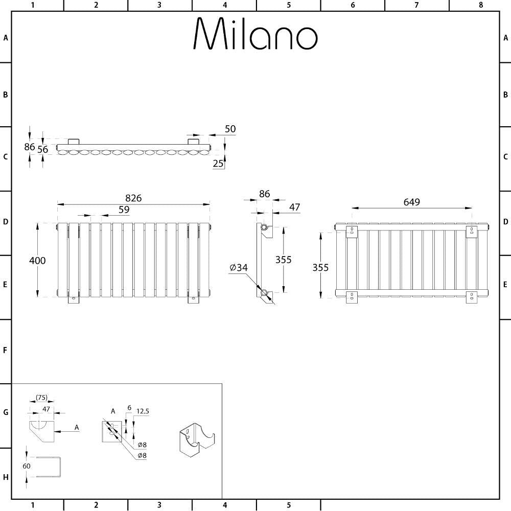 Milano Aruba White Horizontal Single Oval Panel Radiator - 400mm x 1652mm