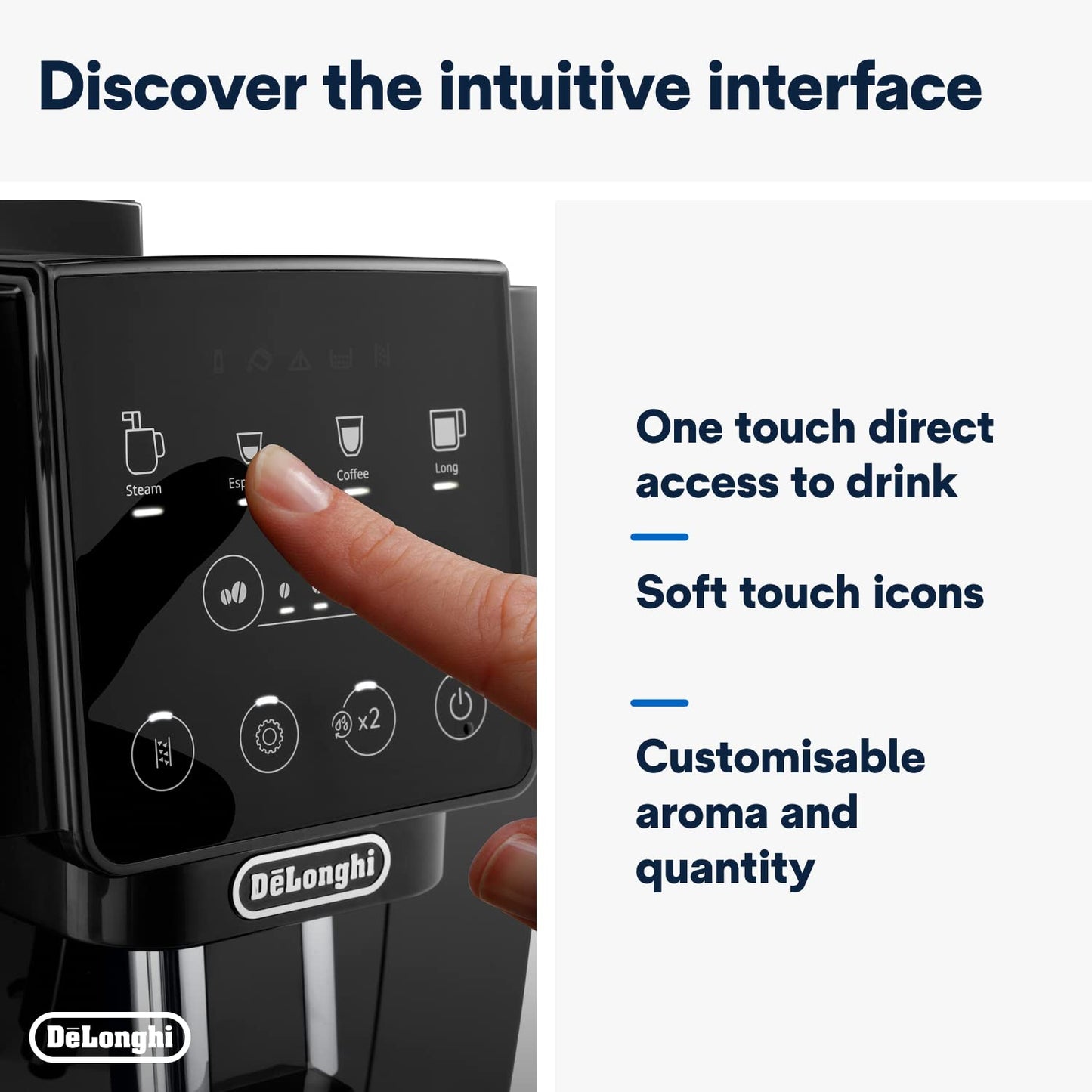 De'Longhi Magnifica Start ECAM220.60.B, Fully Automatic Bean to Cup Coffee Machine with 4 One-Touch Recipes, Soft-Touch Control Panel, Auto Milk, 1450W, Black