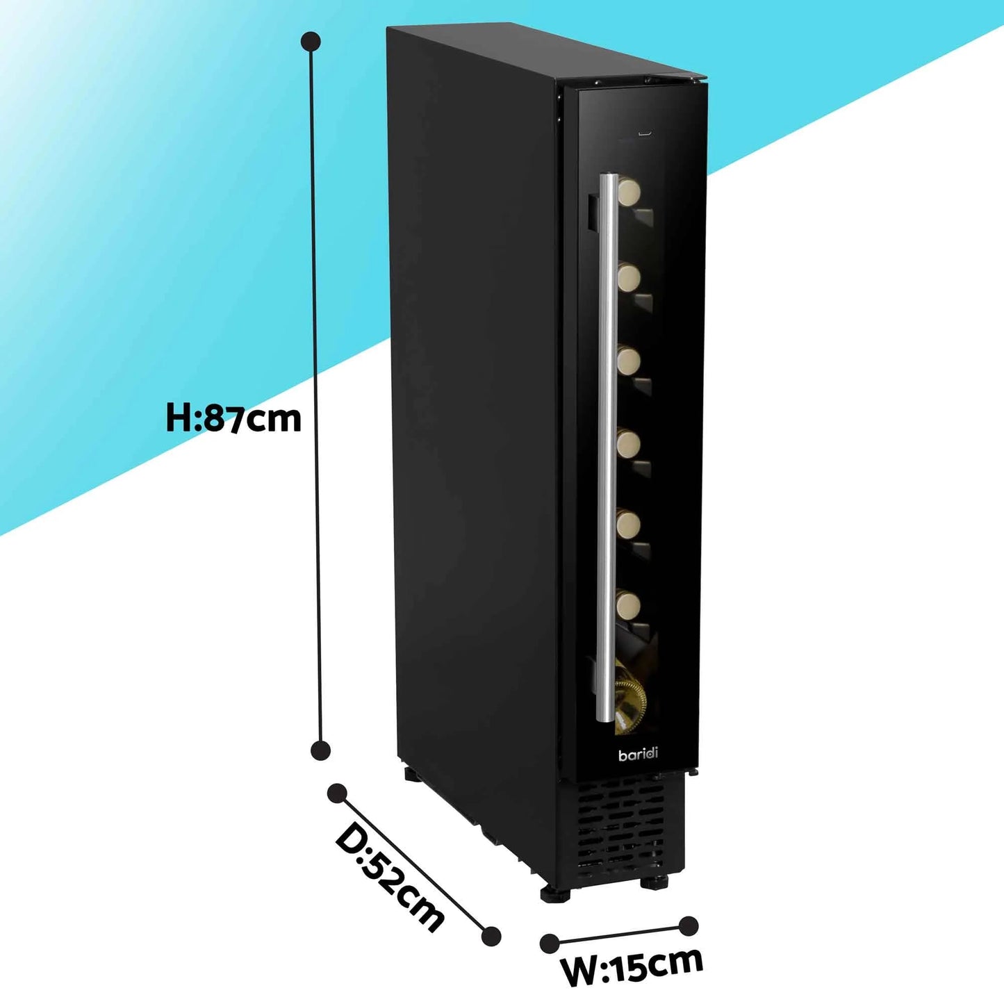 Baridi Black 12 Bottle Wine Fridge Cooler, Super Quiet 25dB, Touch Control, LED - DH73