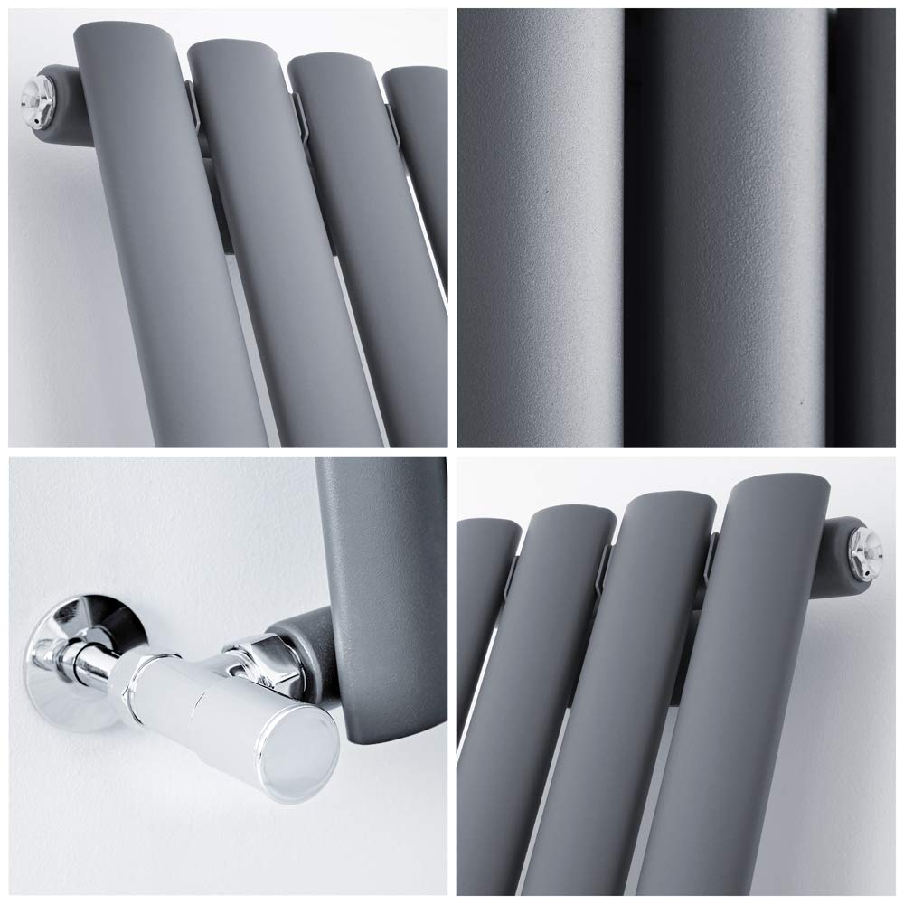 Milano Aruba Anthracite Horizontal Single Oval Panel Radiator - 400mm x 413mm