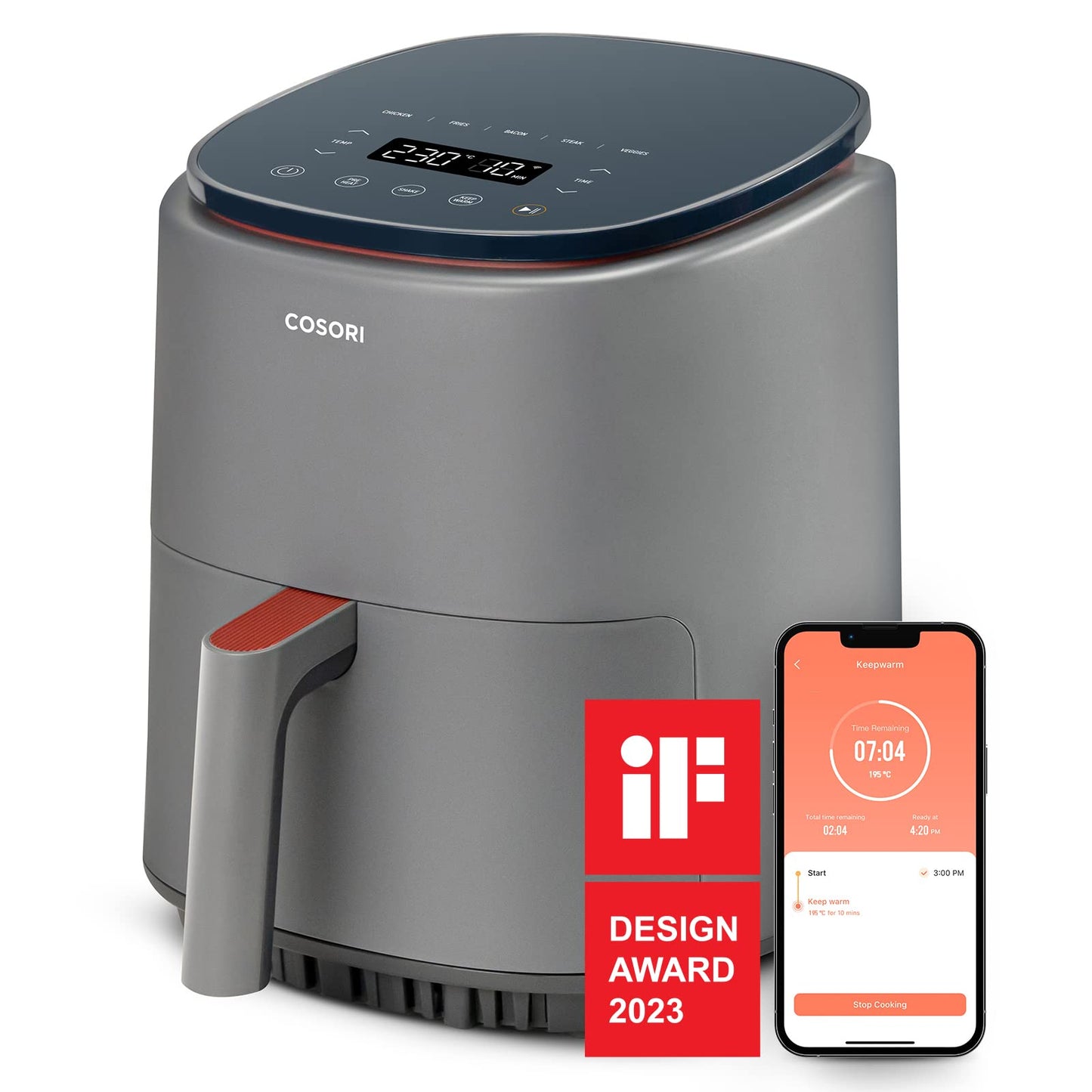 COSORI 5.5L Smart Air Fryer Oven, 200 Recipes(Cookbook & Online), APP Control, Square & Removable Basket, 13 Cooking Functions, Roast, Bake, Reheat, Dishwasher Safe, Black