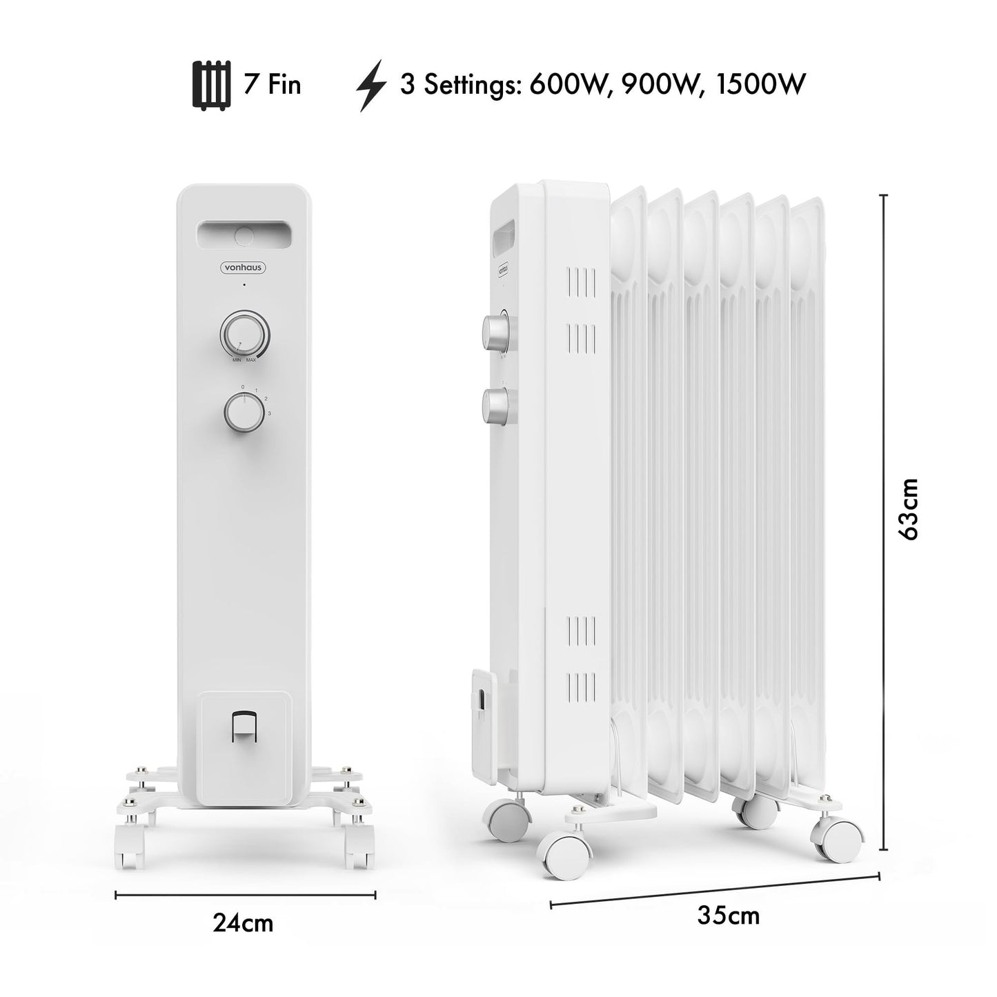 VonHaus Oil Filled Radiator 9 Fin, Electric Heater for Home Office, Oil Radiator Warms Any Room Quickly & Efficiently, Thermostatically Controlled 2kw Heater for Maximum Warmth, 2 Year Warranty