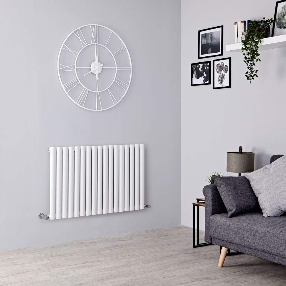 Milano Aruba White Horizontal Single Oval Panel Radiator - 400mm x 1652mm