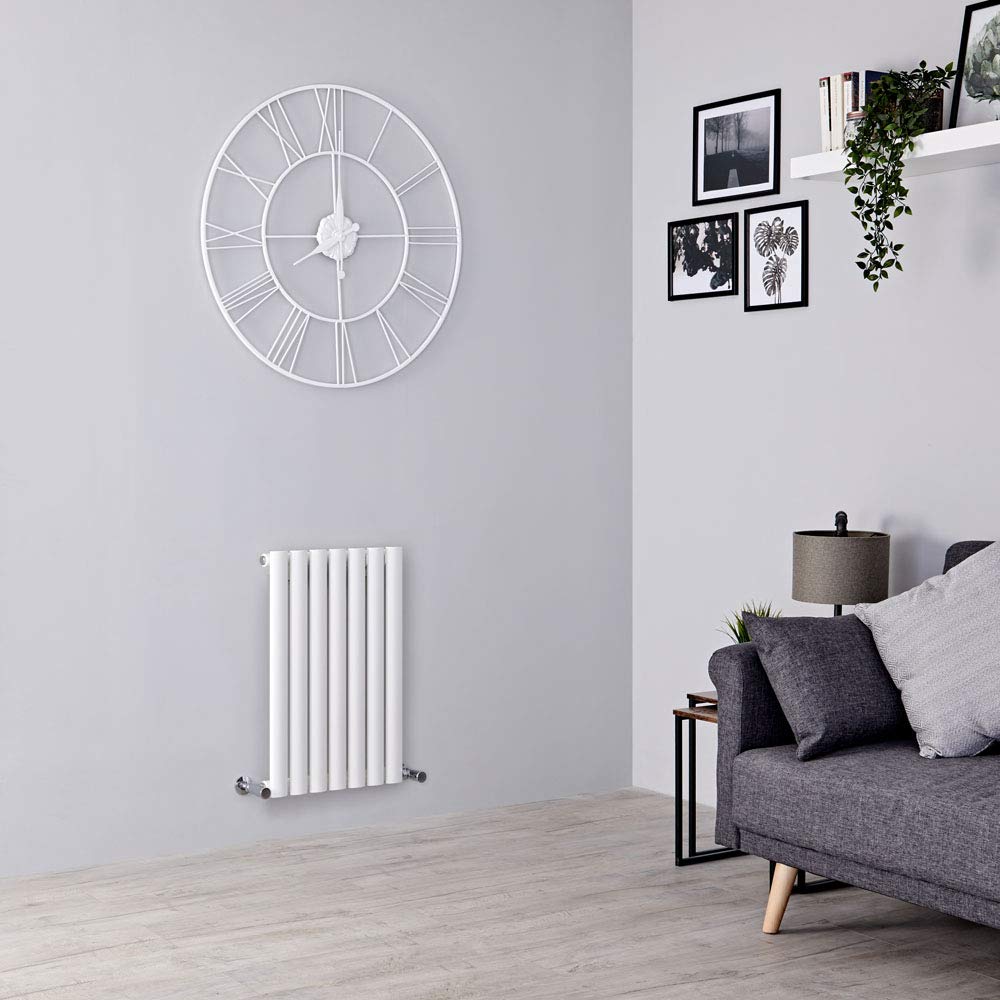 Milano Aruba White Horizontal Single Oval Panel Radiator - 400mm x 1652mm