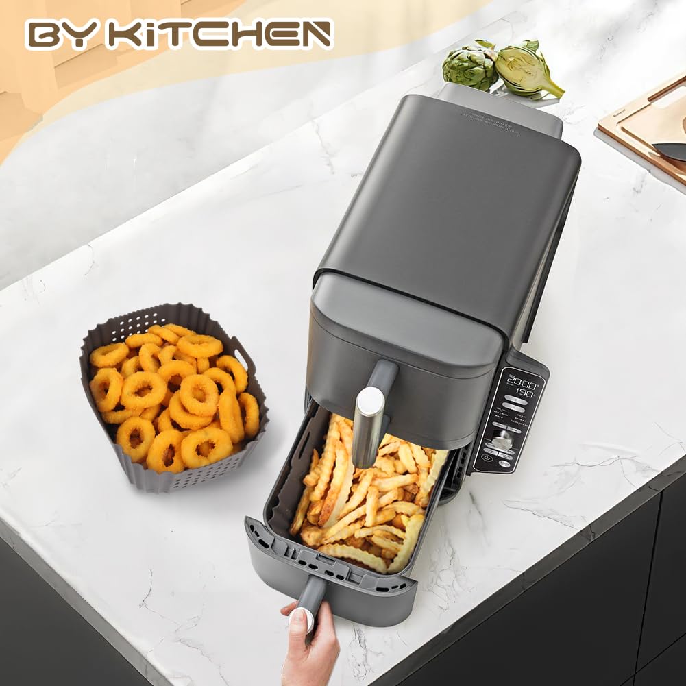 BYKITCHEN Air Fryer Silicone Liner for Ninja Double Stack XL 9.5L SL400UK, Perforated Air Fryer Liners Reusable, Airfryer Accessories for Ninja Double Stack Vertical Dual Drawer Airfryer (2 PCS)