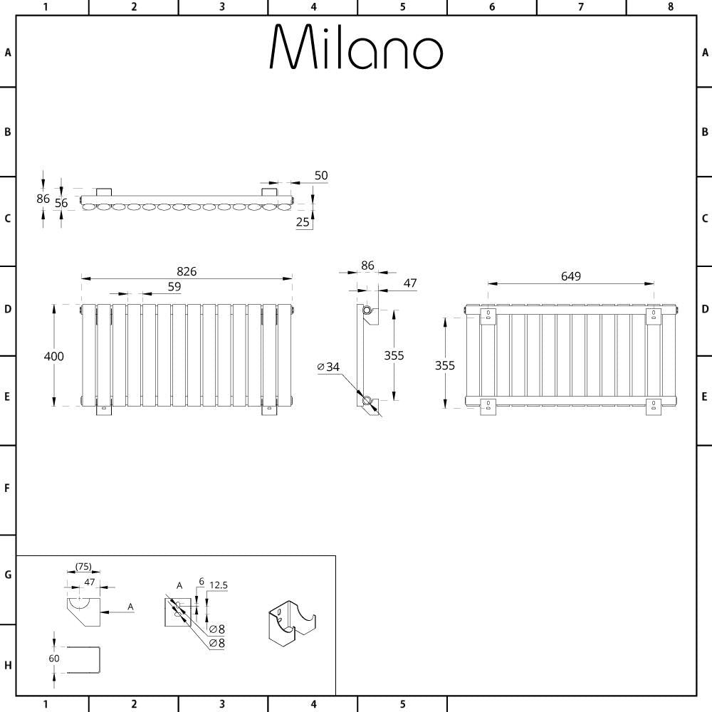 Milano Aruba White Horizontal Single Oval Panel Radiator - 400mm x 1652mm