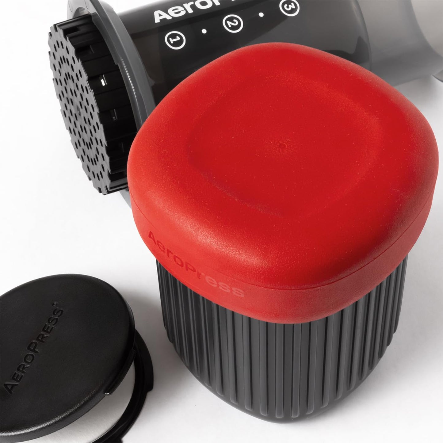 Aeropress Go Portable Travel Coffee Press Kit, 1-3 Cups in a Minute, Coffee, Espresso, & Cold Brew Maker, Manual Coffee Making Machine for Travel, Includes Mug & Lid, Grey