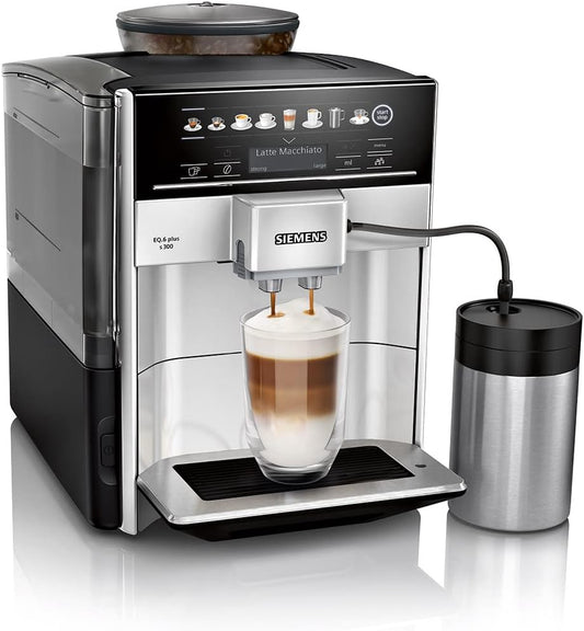 SIEMENS EQ6 plus S300, Fully Automatic Bean to Cup Espresso Coffee Machine with Cappuccinatore milk system, 10 coffee beverages, 2 user profiles - TE653M11GB, Titanium
