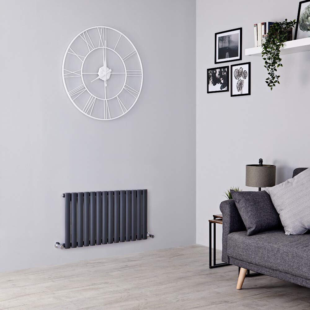 Milano Aruba Anthracite Horizontal Single Oval Panel Radiator - 400mm x 413mm