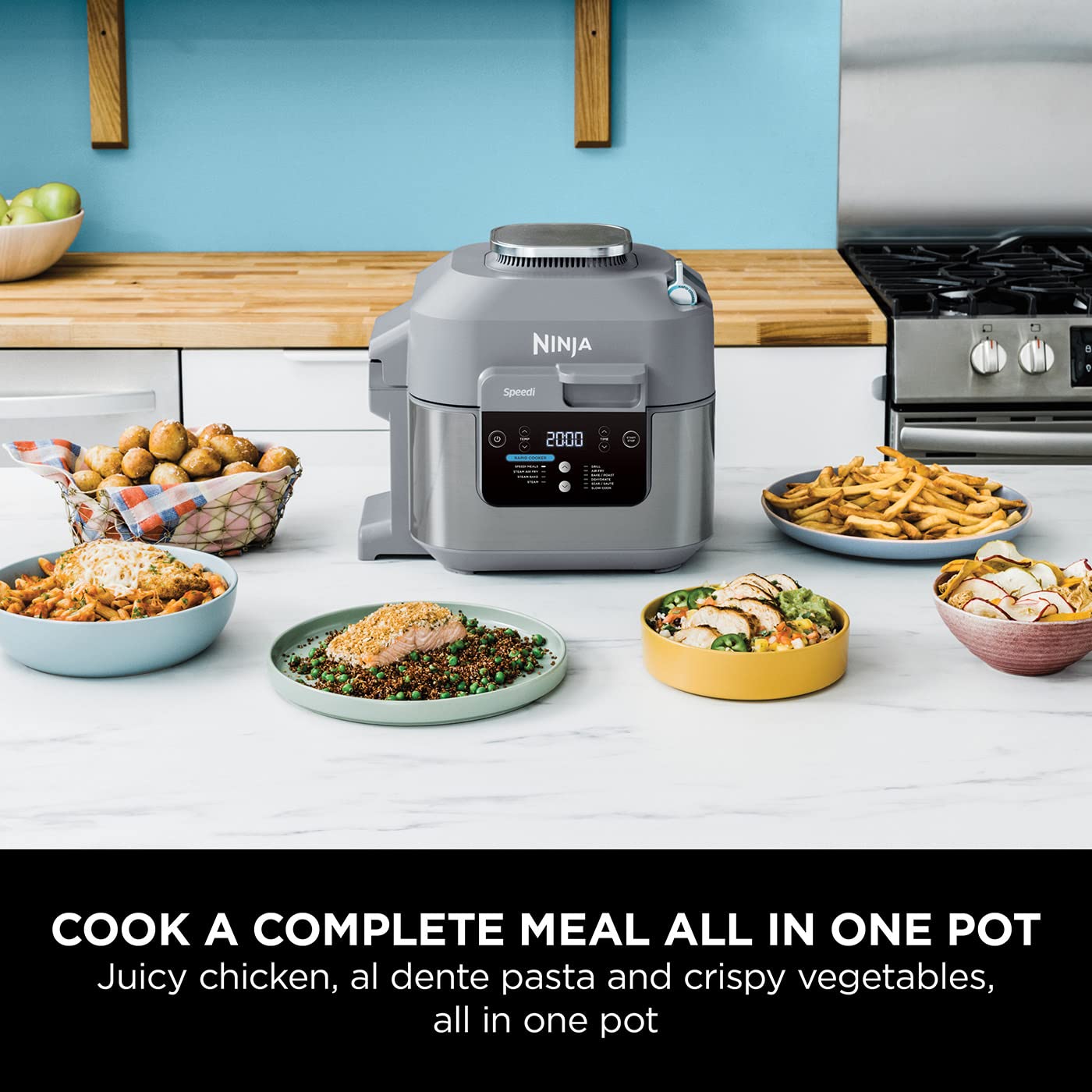 Ninja Combi 12-In-1 Multi-Cooker, Oven & Air Fryer, 12 Cooking Functions, Make 15 Minute* Family-Size Meals, Includes Bake Tray, Pan, & Recipe Guide, Grey, SFP700UK