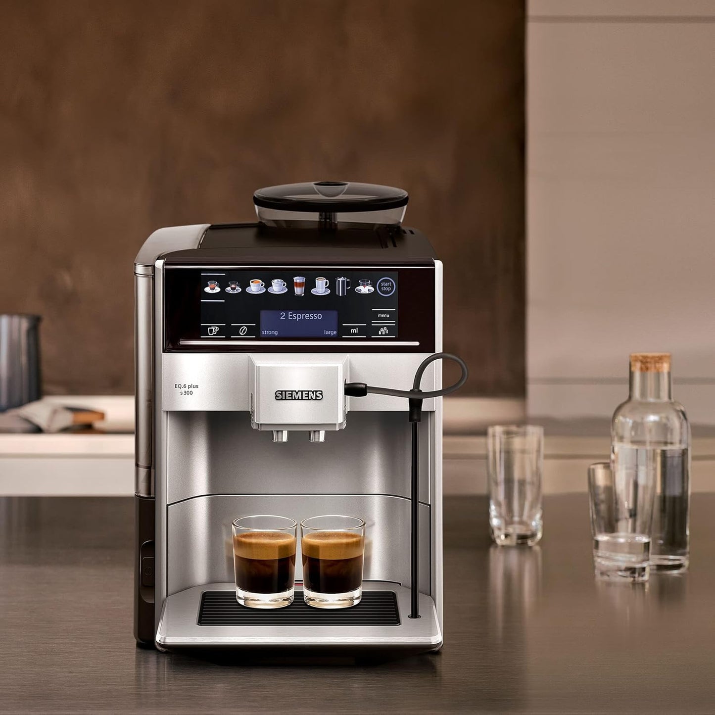 SIEMENS EQ6 plus S300, Fully Automatic Bean to Cup Espresso Coffee Machine with Cappuccinatore milk system, 10 coffee beverages, 2 user profiles - TE653M11GB, Titanium