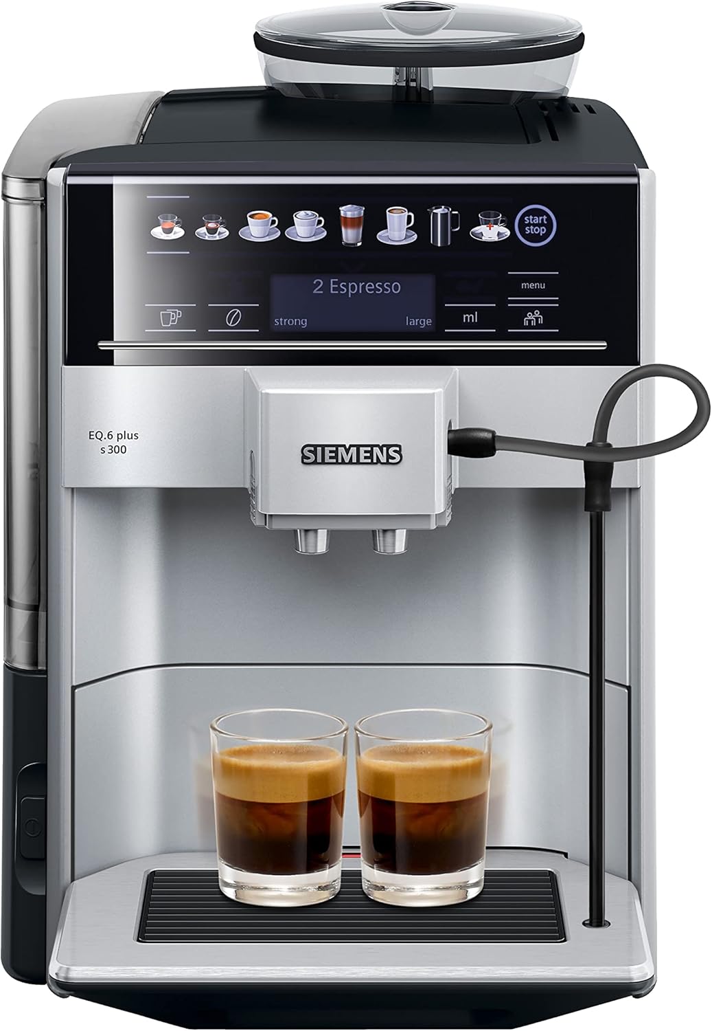 SIEMENS EQ6 plus S300, Fully Automatic Bean to Cup Espresso Coffee Machine with Cappuccinatore milk system, 10 coffee beverages, 2 user profiles - TE653M11GB, Titanium