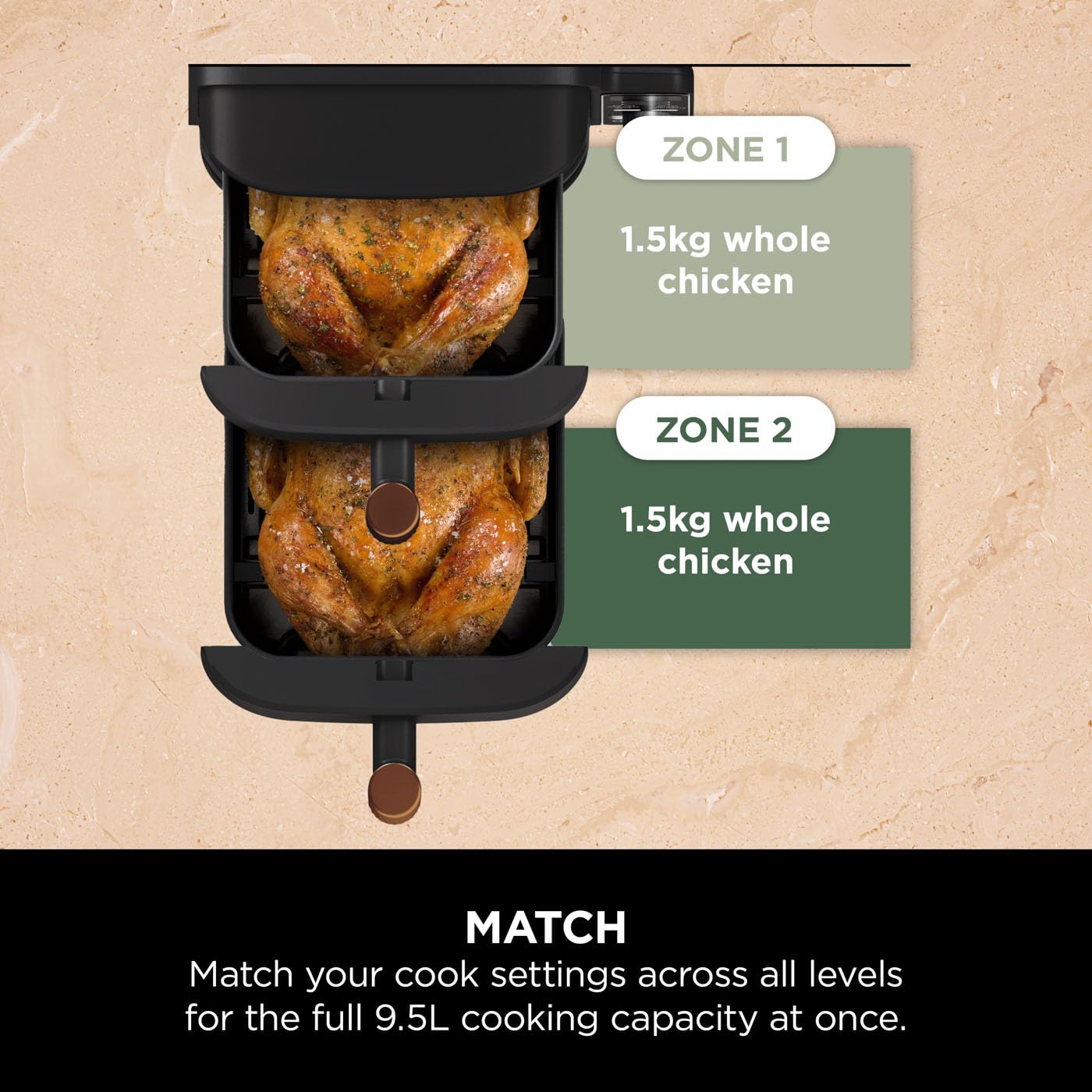 Ninja Double Stack XL Air Fryer, Vertical Dual Drawer Air Fryer with 4 cooking levels, 2 Drawers & 2 Racks, Space Saving Design, 9.5L Capacity, 6 Functions, 8 Portions, Tongs, Black/Copper SL400UKCP