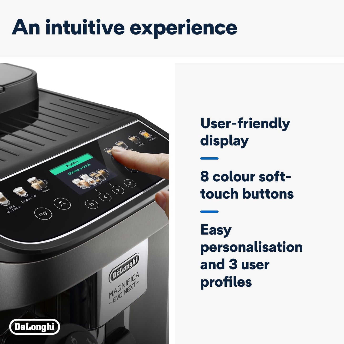 De'Longhi Magnifica Evo Next ECAM312.80.TB, Automatic Coffee Machine With Automatic Milk Frother, Bean To Cup Coffee and Cappuccino Machine with Intuitive Touch Display, Black/Titanium