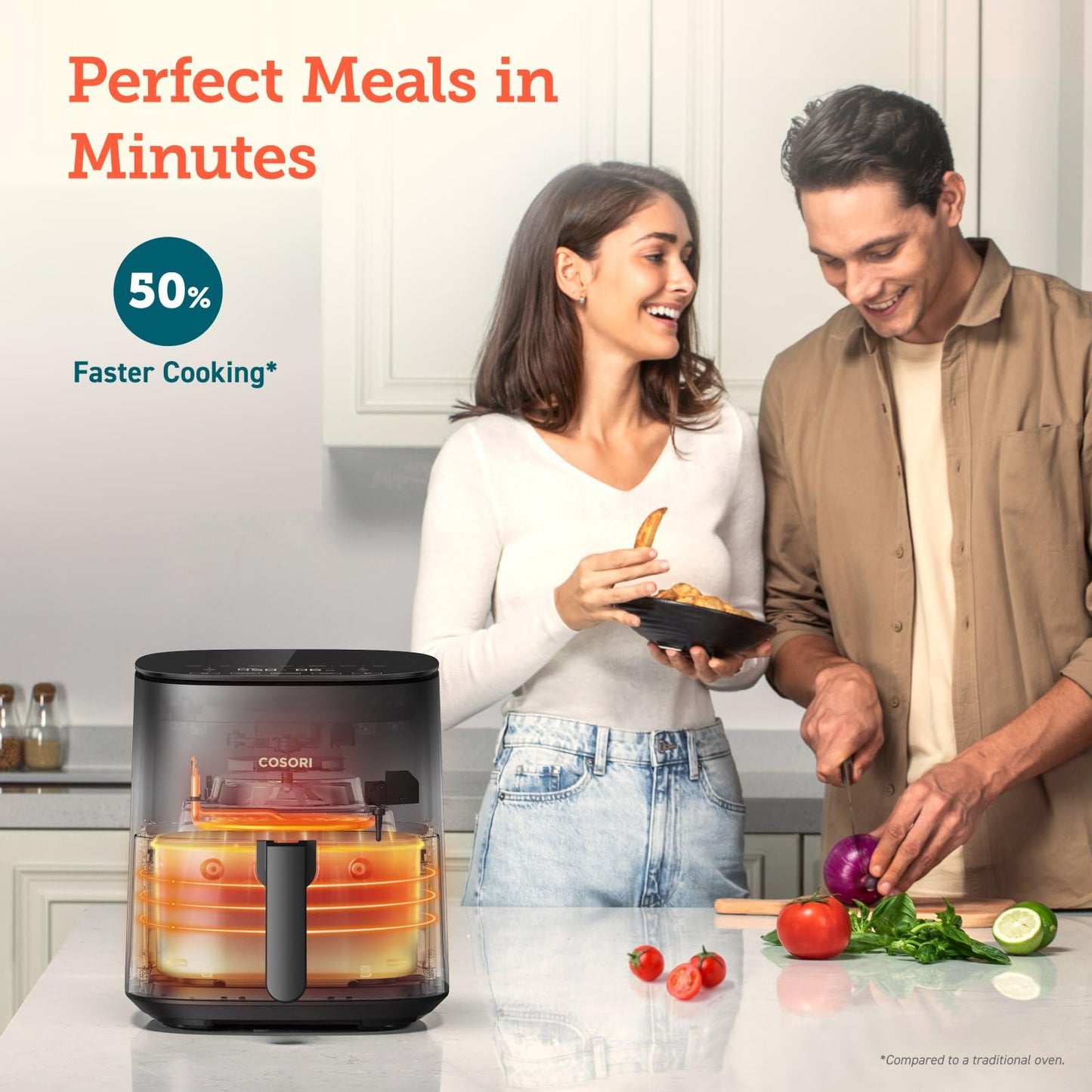 COSORI 5.5L Smart Air Fryer Oven, 200 Recipes(Cookbook & Online), APP Control, Square & Removable Basket, 13 Cooking Functions, Roast, Bake, Reheat, Dishwasher Safe, Black