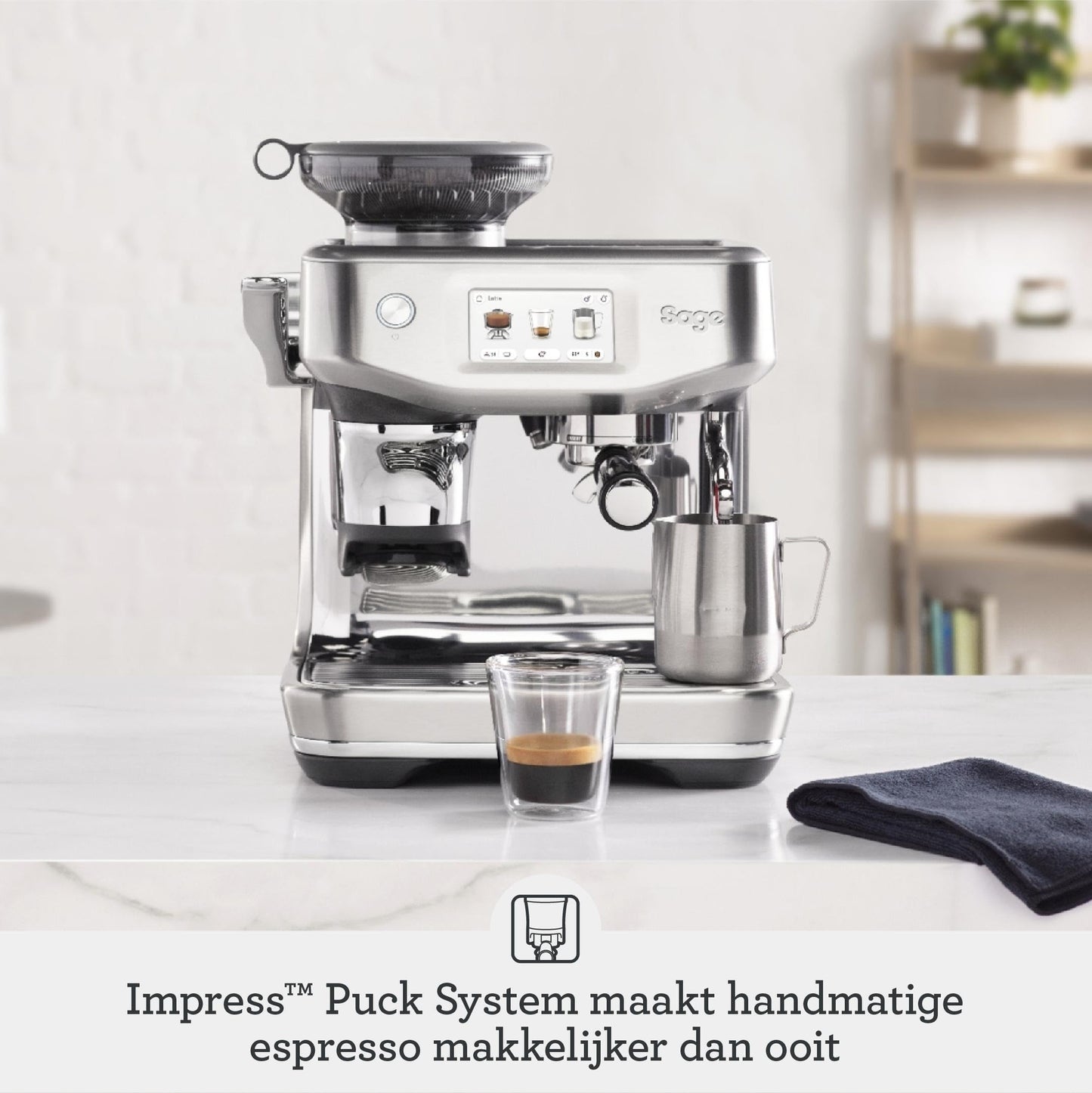 Sage - The Barista Touch Impress - Bean to Cup Coffee Machine with Grinder, Milk Frother and With Cold Brew Function - 14 Presets, Touch Screen, Espresso, Cappuccino 1700 W, Sea Salt