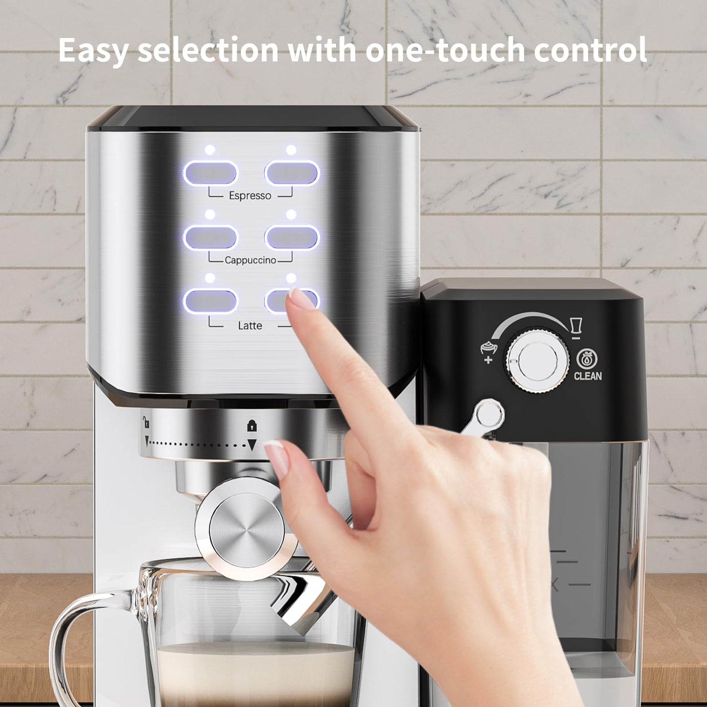 KOTLIE Espresso Coffee Machine with Automatic Milk Frother, 20Bar One-Touch Coffee Machines for Espresso, Cappuccino and Latte, ESE Pod Compatible, Black (CM5180-UK)