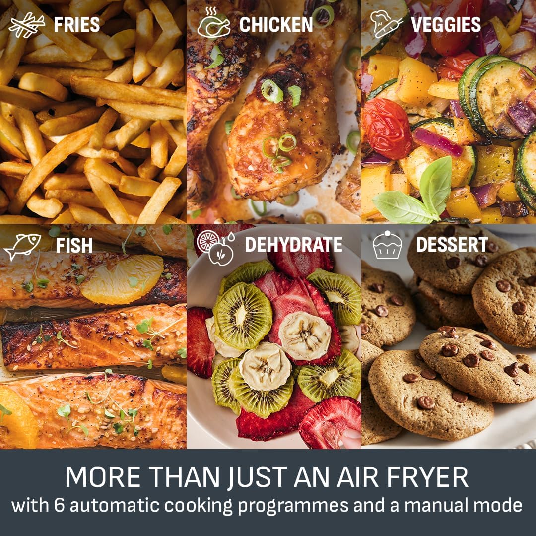 Tefal Easy Fry Dual Zone Digital Air Fryer, 2 Drawers, 8.3L, 8in1, Air Fry, Extra Crisp, Roast, Bake, Reheat, Dehydrate, 6 Portions, Non-Stick, Dishwasher Safe Baskets, Black & Metal EY901840