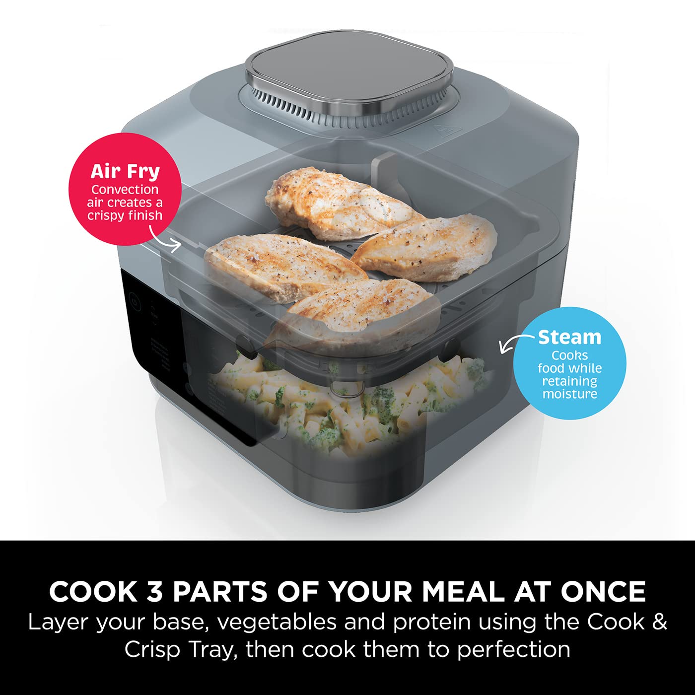 Ninja Combi 12-In-1 Multi-Cooker, Oven & Air Fryer, 12 Cooking Functions, Make 15 Minute* Family-Size Meals, Includes Bake Tray, Pan, & Recipe Guide, Grey, SFP700UK