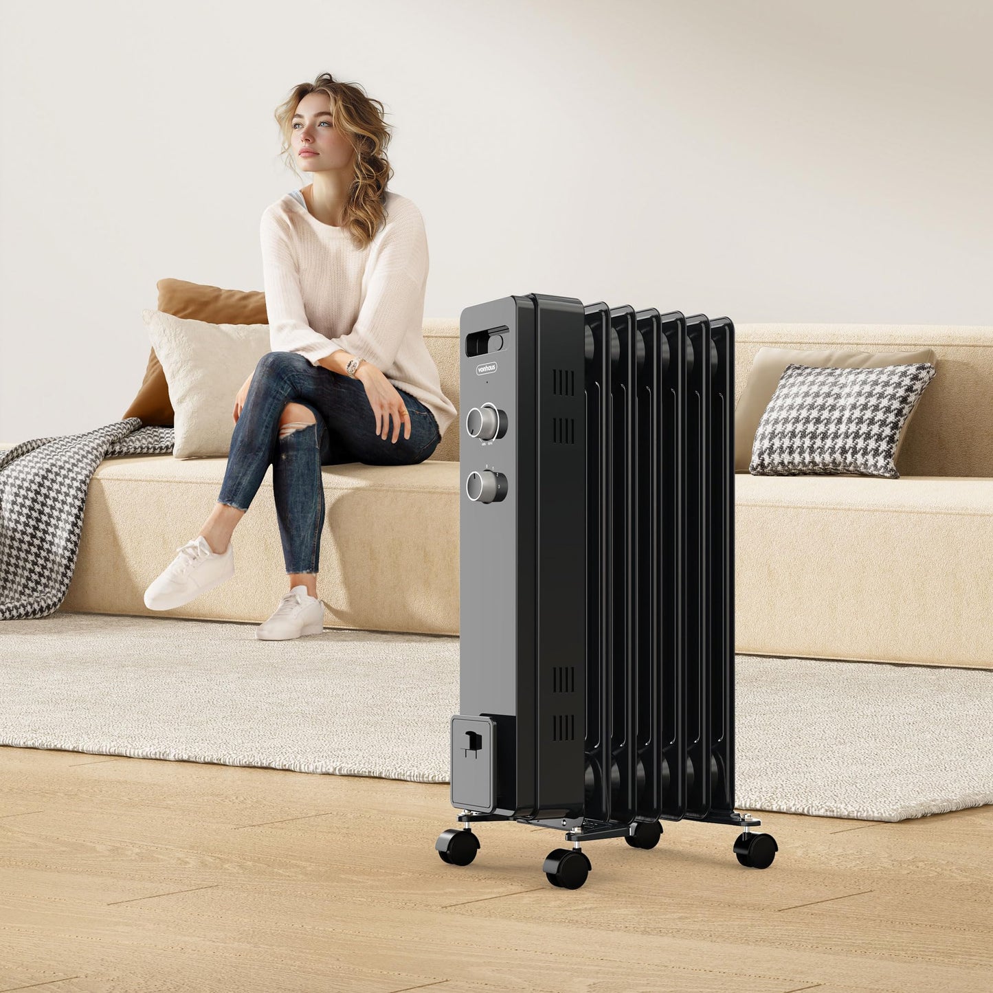 VonHaus Oil Filled Radiator 9 Fin, Electric Heater for Home Office, Oil Radiator Warms Any Room Quickly & Efficiently, Thermostatically Controlled 2kw Heater for Maximum Warmth, 2 Year Warranty
