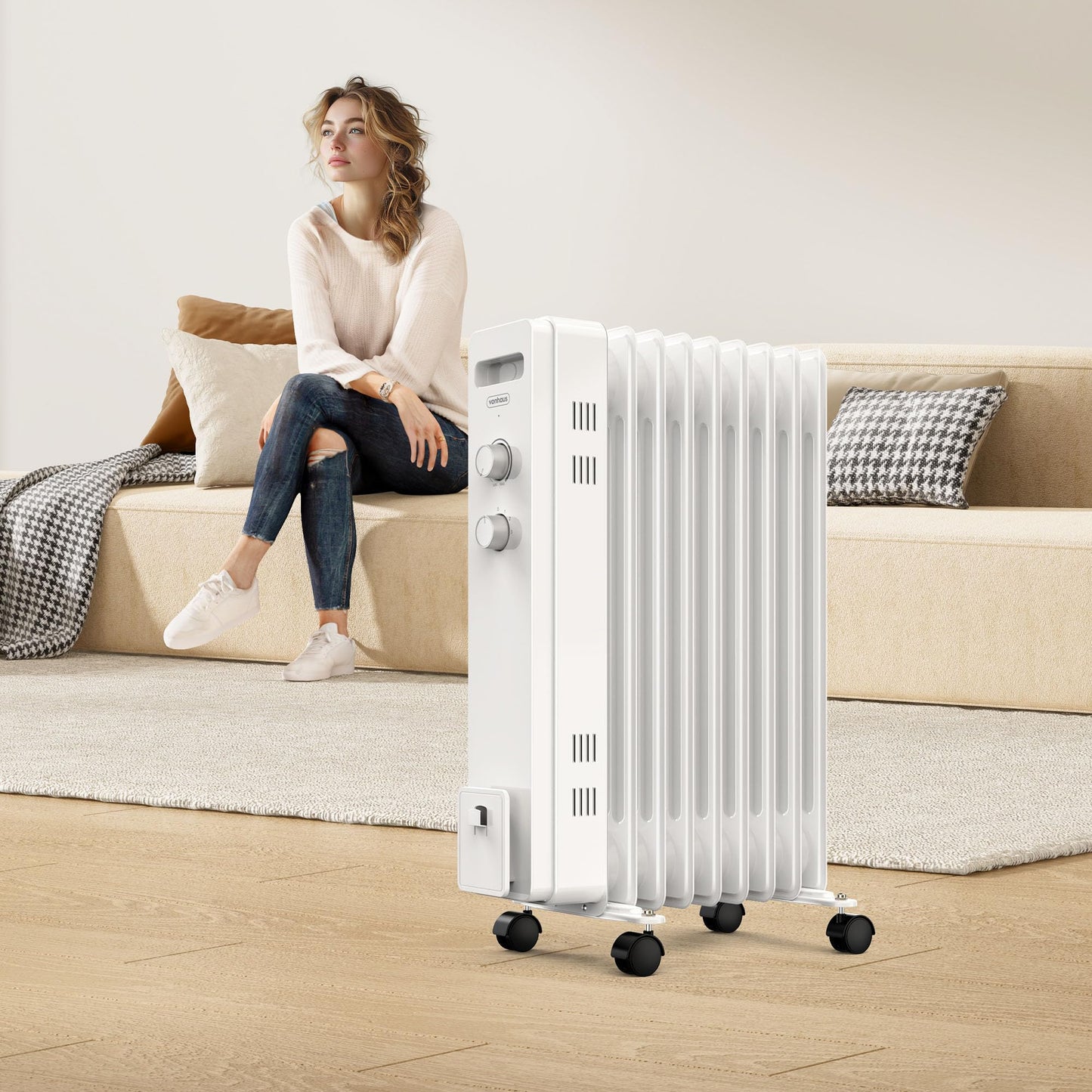 VonHaus Oil Filled Radiator 9 Fin, Electric Heater for Home Office, Oil Radiator Warms Any Room Quickly & Efficiently, Thermostatically Controlled 2kw Heater for Maximum Warmth, 2 Year Warranty
