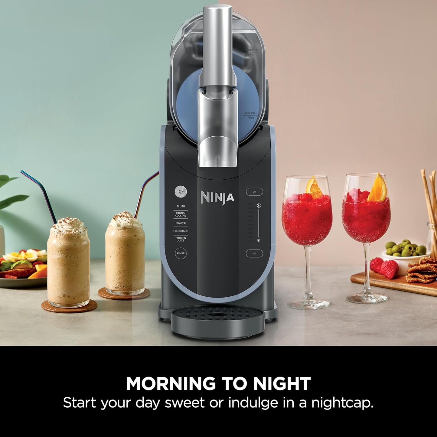 Ninja SLUSHi Frozen Drinks Maker, Create Slush, Frozen Cocktails, Frappé, Milkshakes & Frozen Juice, No Ice or Preperation Needed, WhisperChill Technology, 1.9l Capacity, Blue & Grey FS301UK