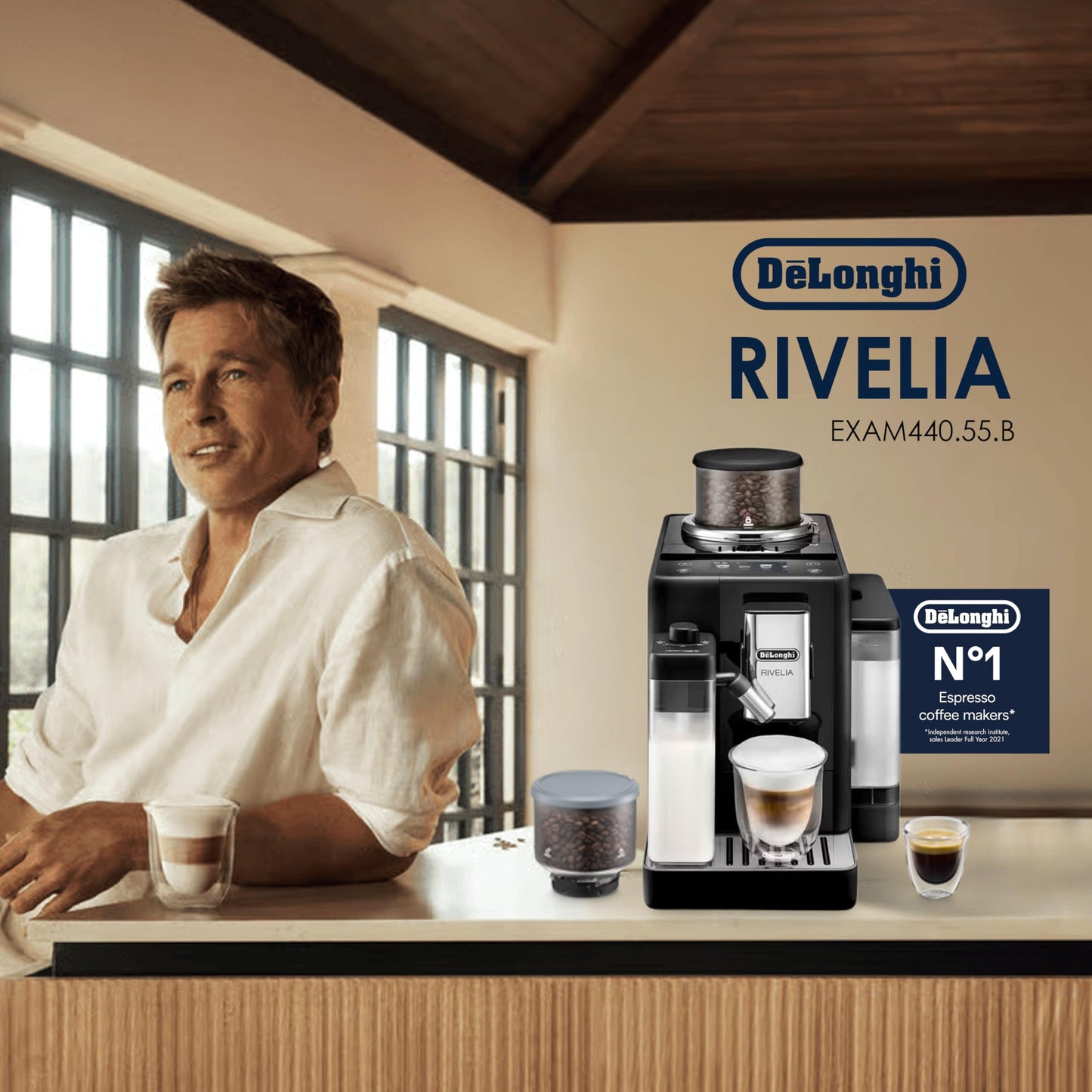 Delonghi Rivelia EXAM440.55.G, Fully Automatic Coffee Machine with LatteCrema Hot, Automatic Milk Frother, Compact Size Bean to Cup Coffee Machine, 16 Recipes, Full Touch Colored Display, Pebble Grey