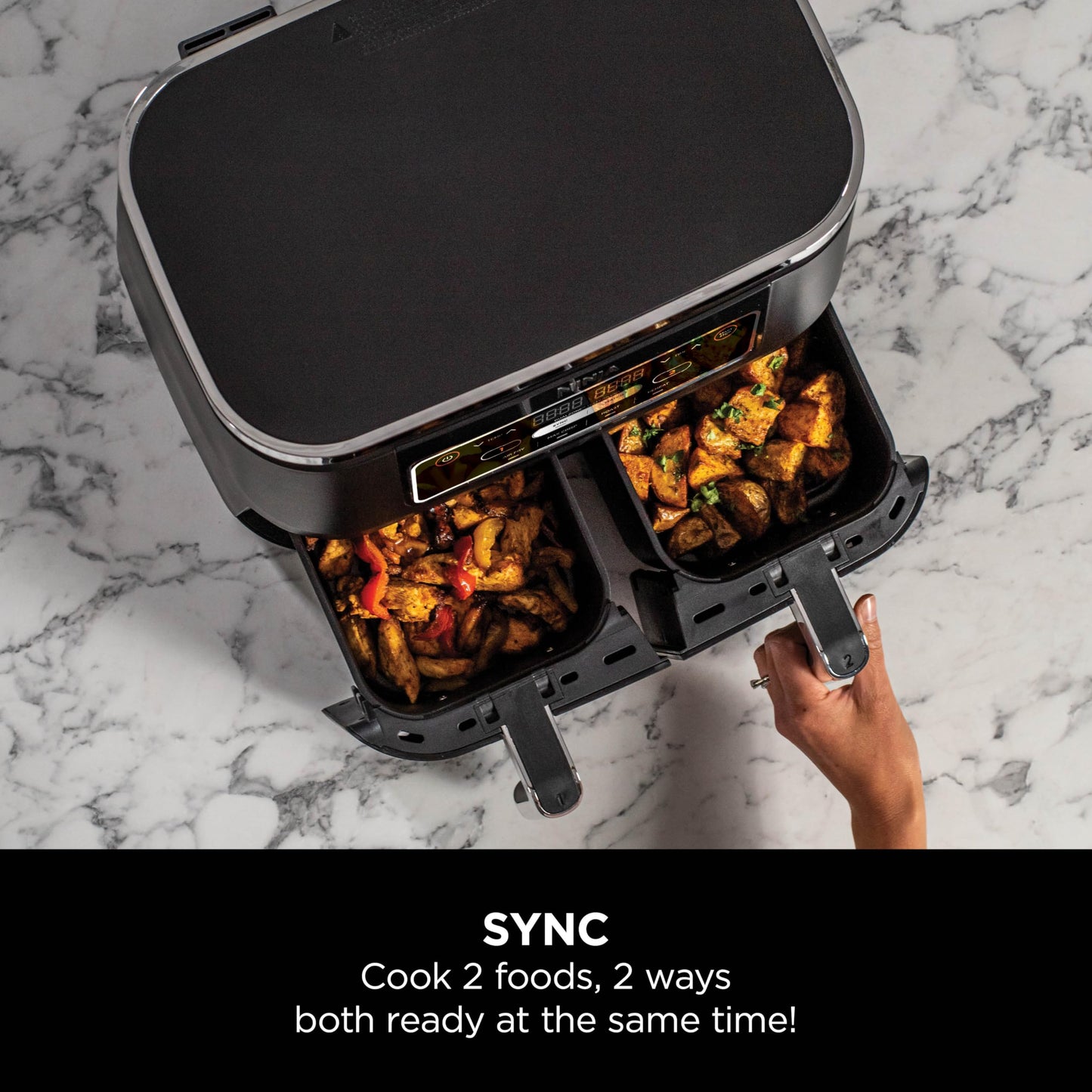 Ninja Foodi MAX Dual Zone Air Fryer, Amazon Exclusive, Tongs, 2 Drawers, 9.5L, 6-in-1, Use No Oil, Air Fry, Max Crisp, Roast, Bake, 8 Portions, Nonstick Dishwasher Safe Baskets, Copper/Black AF400UKCP