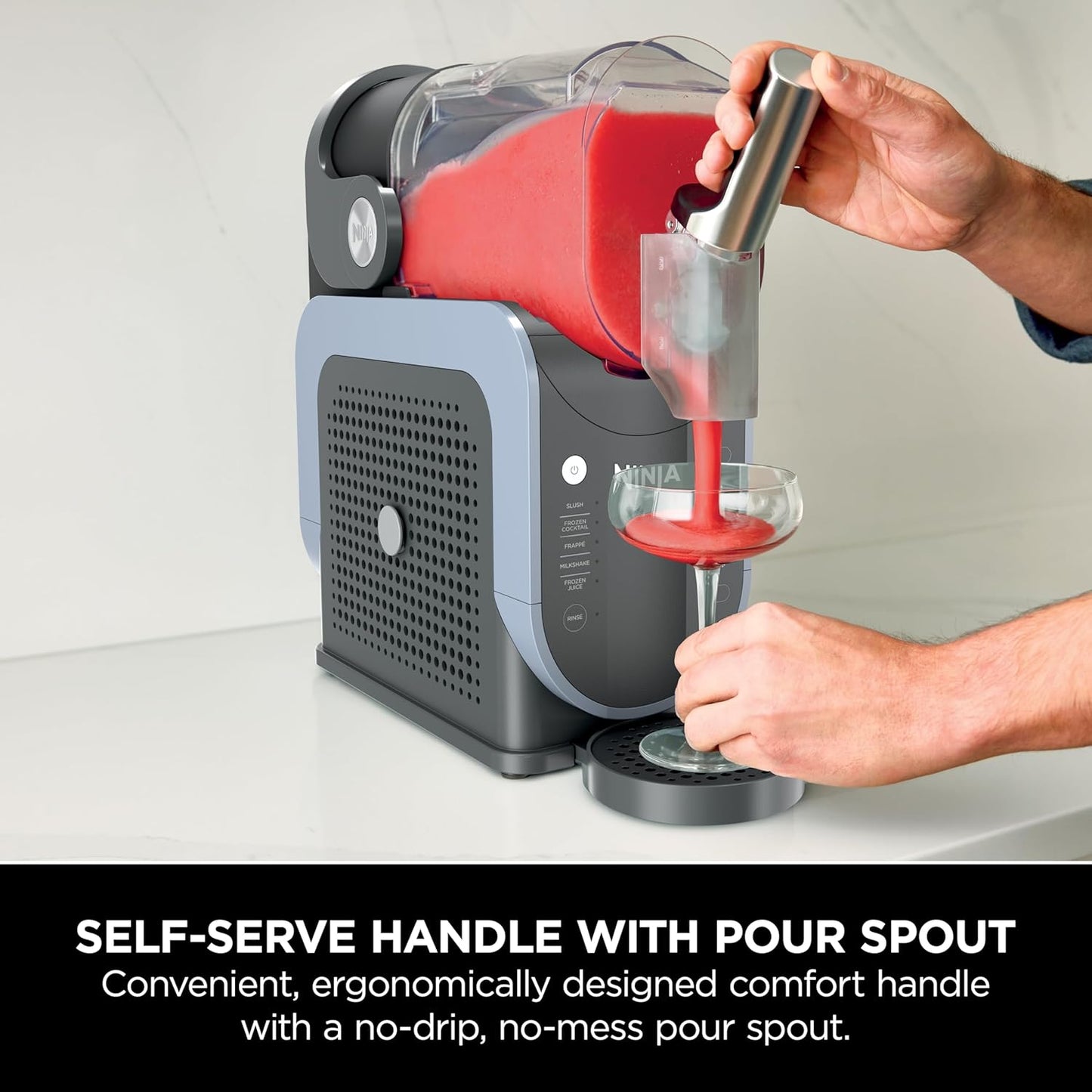 Ninja SLUSHi Frozen Drinks Maker, Create Slush, Frozen Cocktails, Frappé, Milkshakes & Frozen Juice, No Ice or Preperation Needed, WhisperChill Technology, 1.9l Capacity, Blue & Grey FS301UK