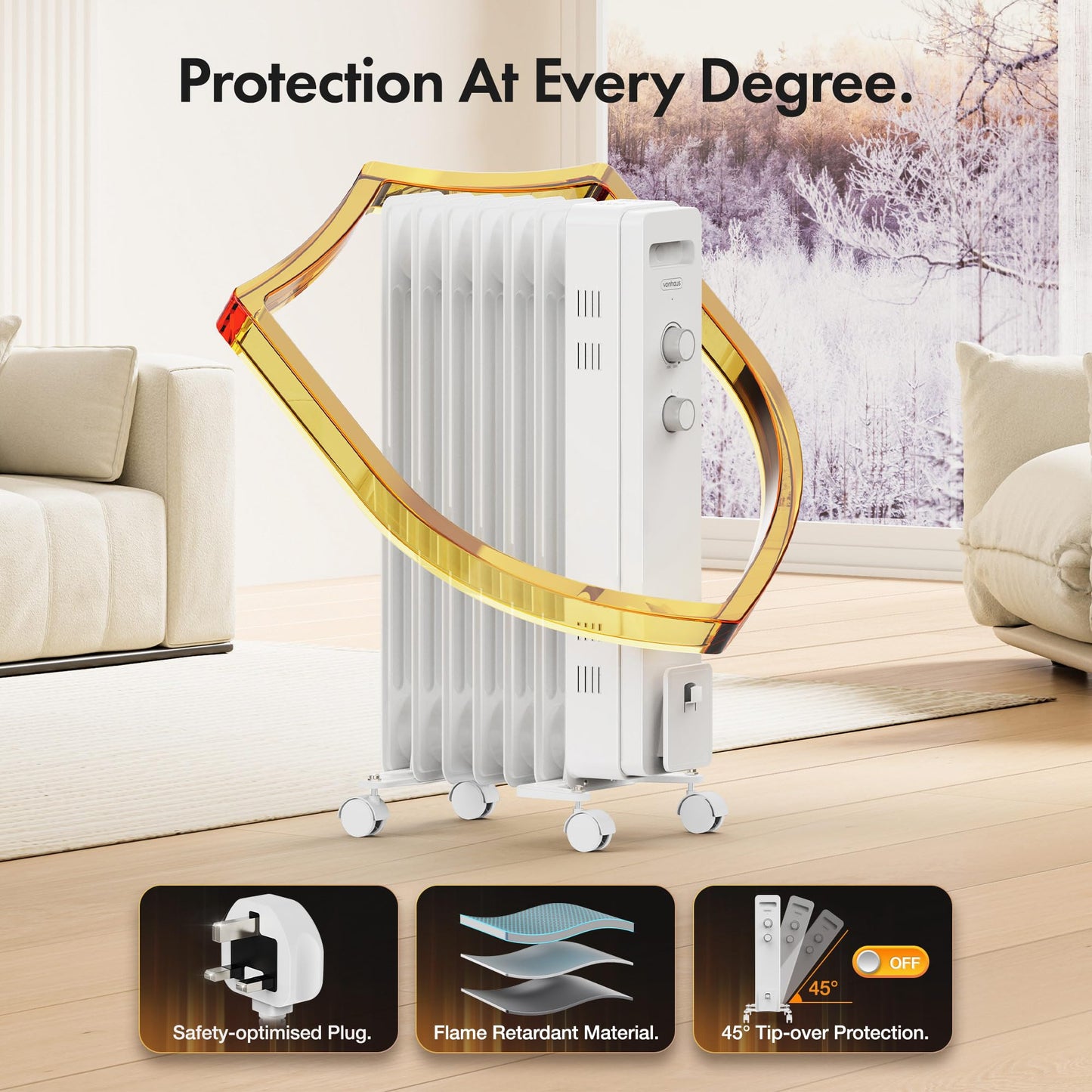 VonHaus Oil Filled Radiator 9 Fin, Electric Heater for Home Office, Oil Radiator Warms Any Room Quickly & Efficiently, Thermostatically Controlled 2kw Heater for Maximum Warmth, 2 Year Warranty
