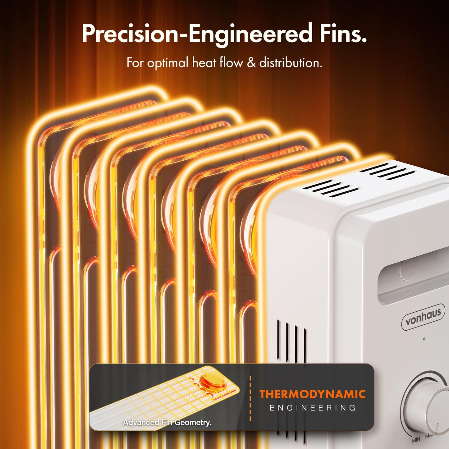VonHaus Oil Filled Radiator 9 Fin, Electric Heater for Home Office, Oil Radiator Warms Any Room Quickly & Efficiently, Thermostatically Controlled 2kw Heater for Maximum Warmth, 2 Year Warranty