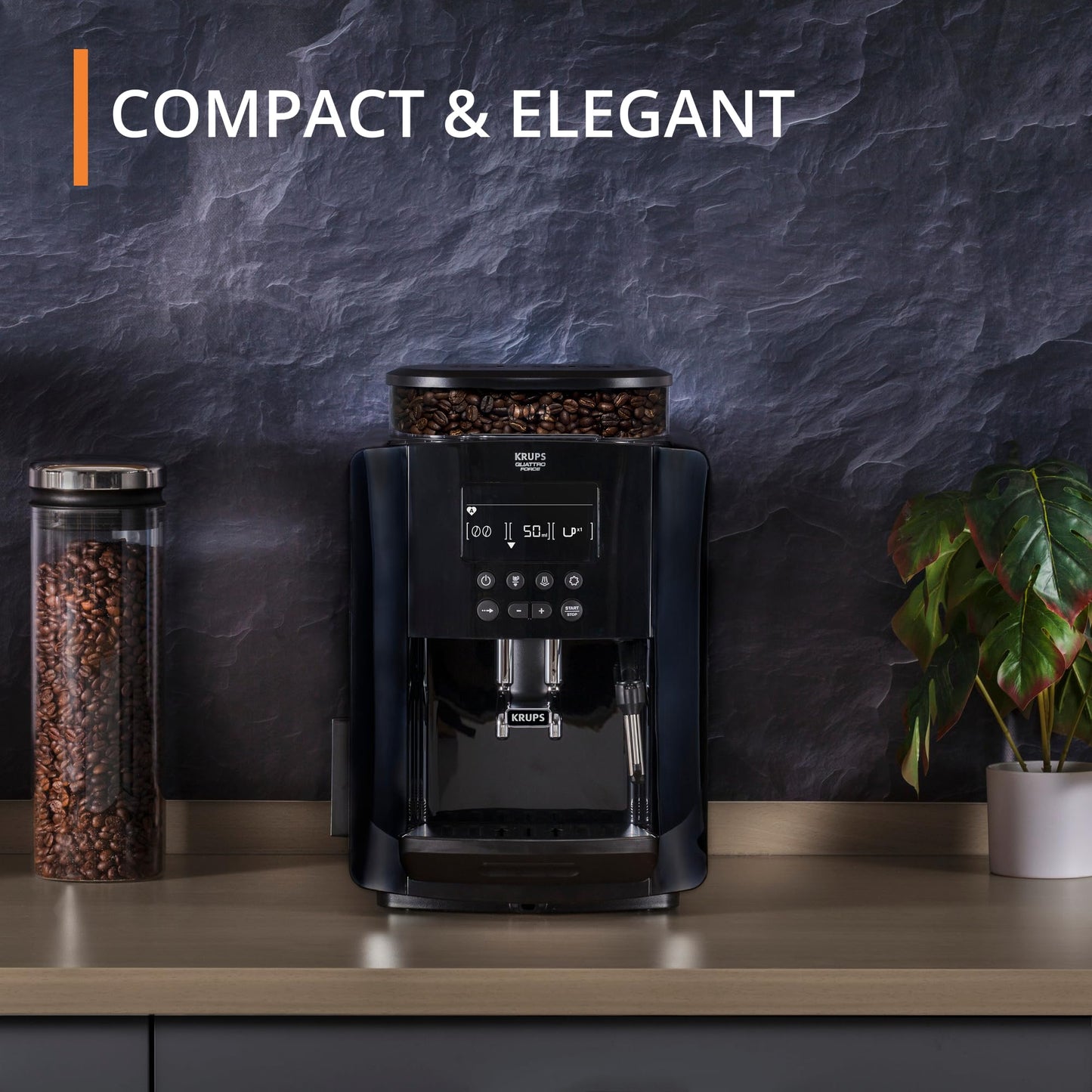 KRUPS Arabica Digital Automatic Coffee Machine, Bean to Cup, Espresso & Cappuccino Maker, 1.7 litre Water Tank, Silver, EA817840