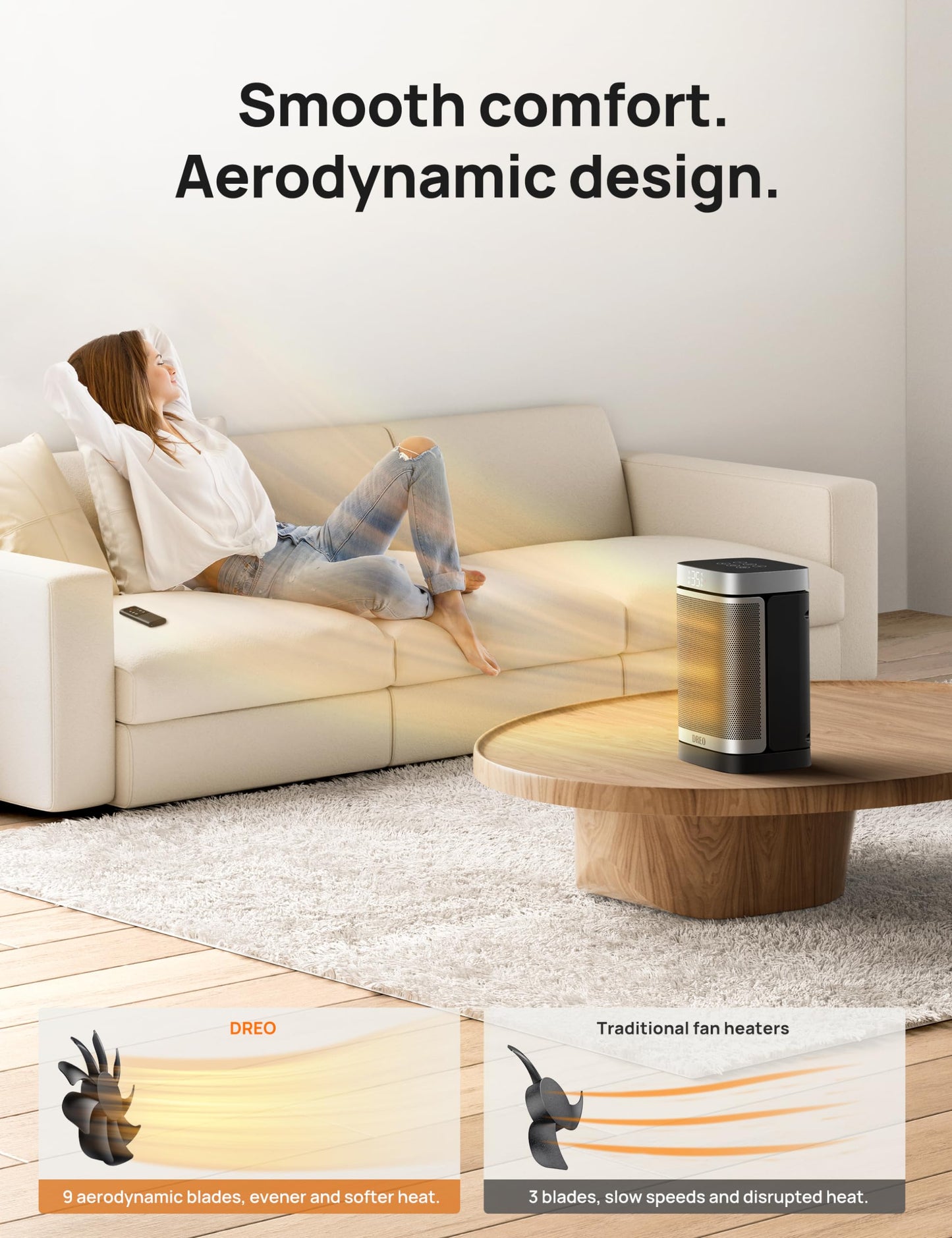 Dreo Electric Space Heater, 70° Oscillating Portable Heaters for Home, 1500W PTC Ceramic Heater with Thermostat, Remote Control, 3-Mode 3-Speed, 1-12H Timer, Overheat & Tip-Over Protection, ECO-Mode