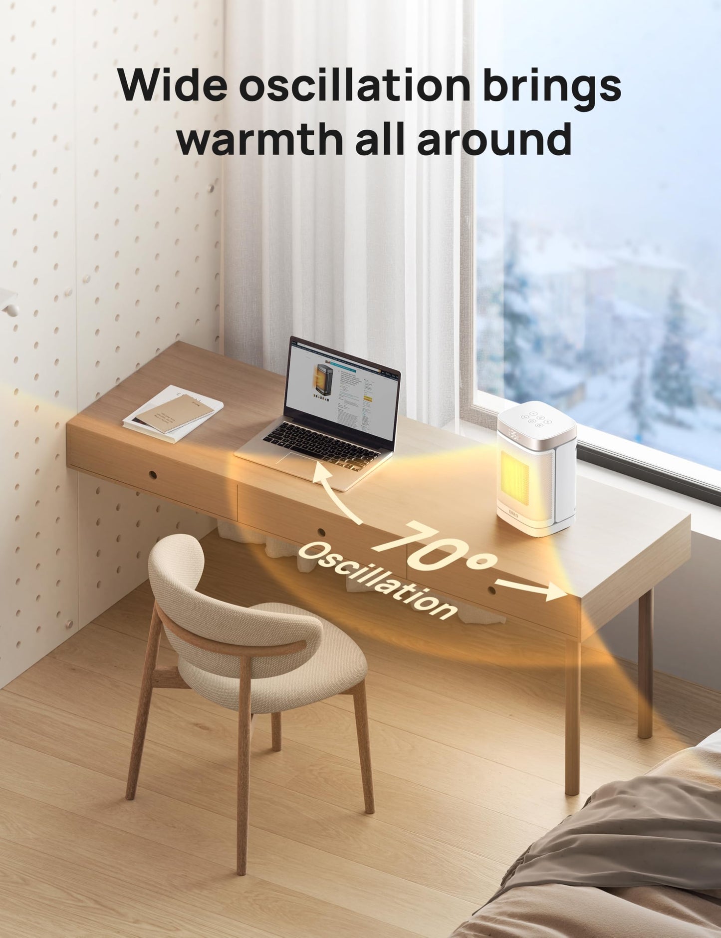 Dreo Electric Space Heater, 70° Oscillating Portable Heaters for Home, 1500W PTC Ceramic Heater with Thermostat, Remote Control, 3-Mode 3-Speed, 1-12H Timer, Overheat & Tip-Over Protection, ECO-Mode