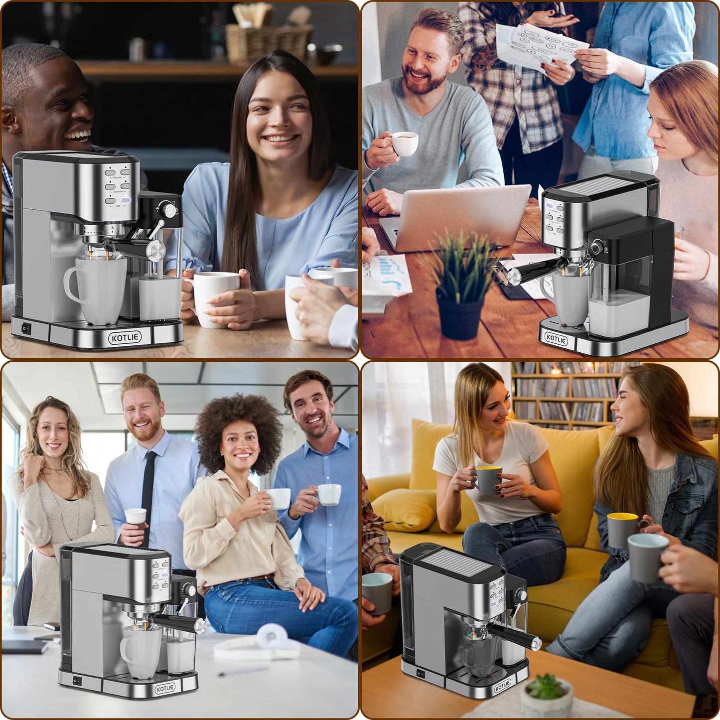 KOTLIE Espresso Coffee Machine with Automatic Milk Frother, 20Bar One-Touch Coffee Machines for Espresso, Cappuccino and Latte, ESE Pod Compatible, Black (CM5180-UK)
