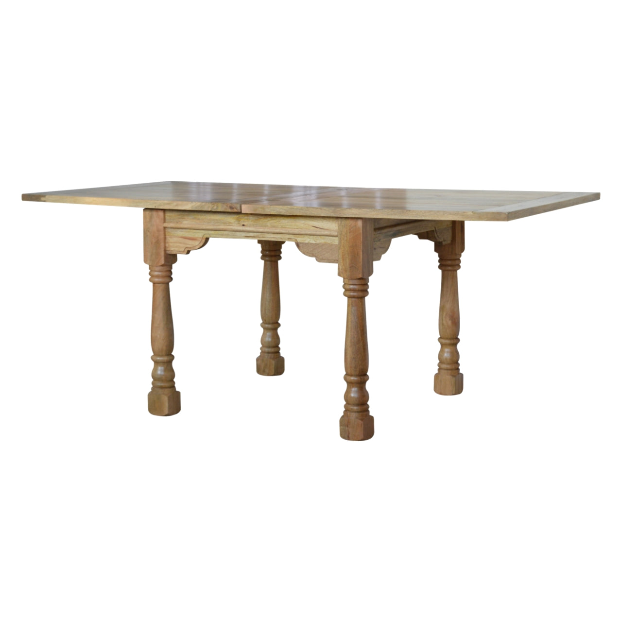 Wooden table with four legs on a white background