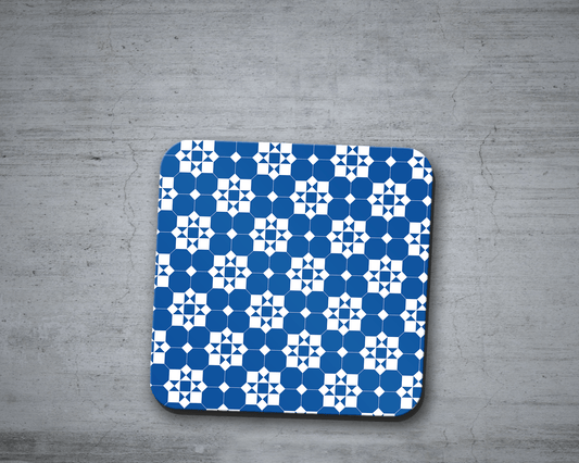 Blue and White Geometric Tiles Design Coaster, Table Decor Drinks Mat
