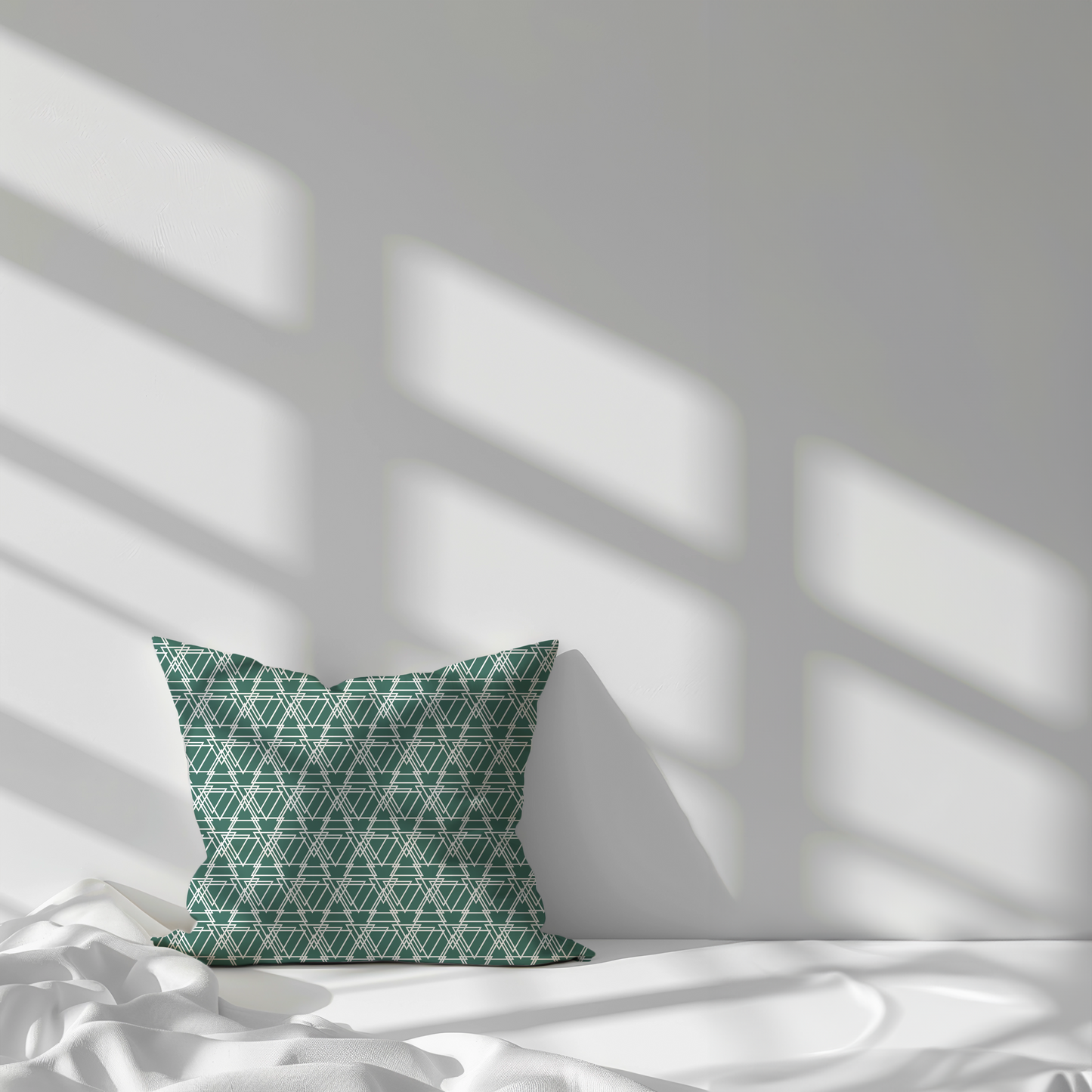 Dark Green Triangle Pattern Cushion – Modern Geometric Cotton Cushion Cover