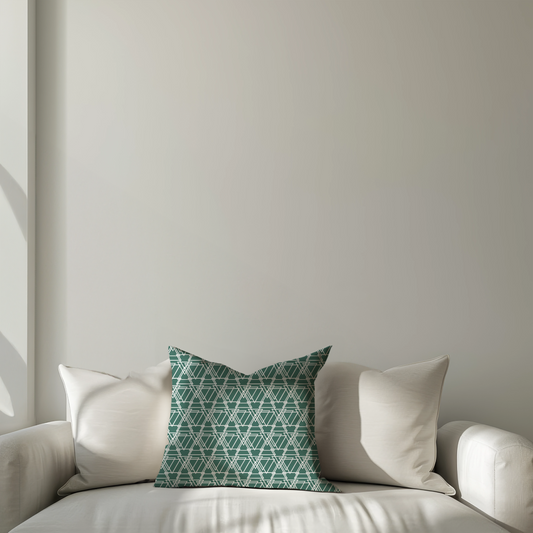 Dark Green Triangle Pattern Cushion – Modern Geometric Cotton Cushion Cover
