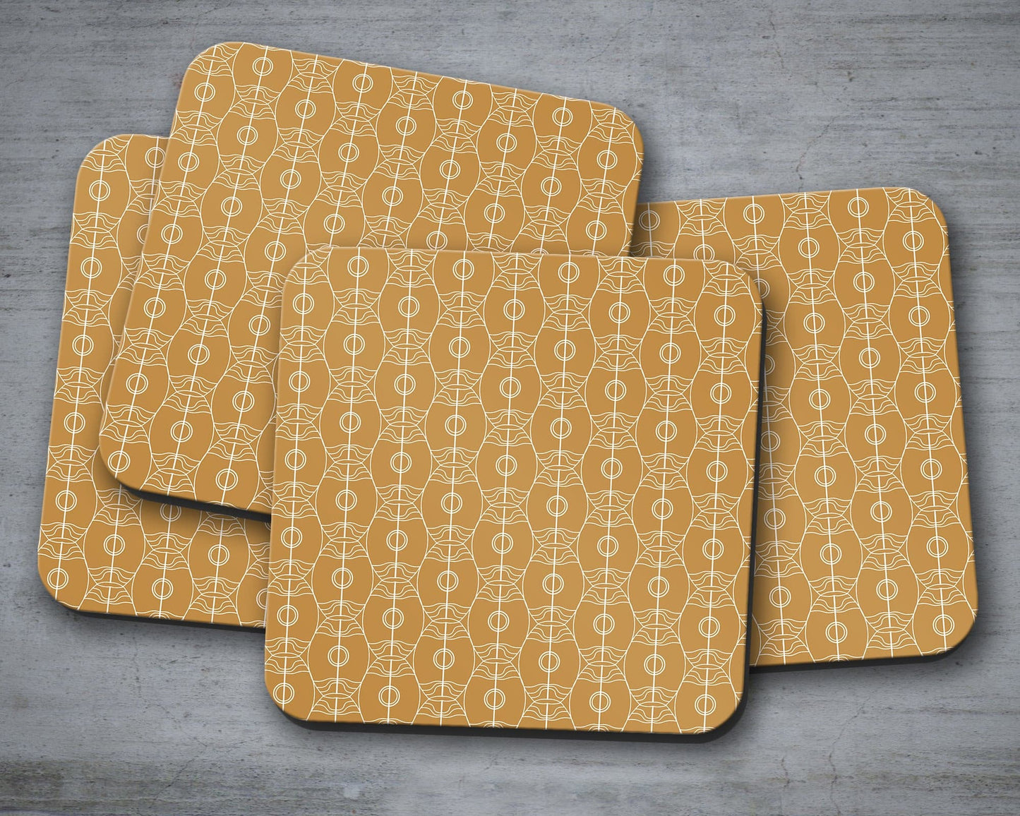 Gold Art Nouveau Retro Geometric Placemats, Set of 4 or Set of 6