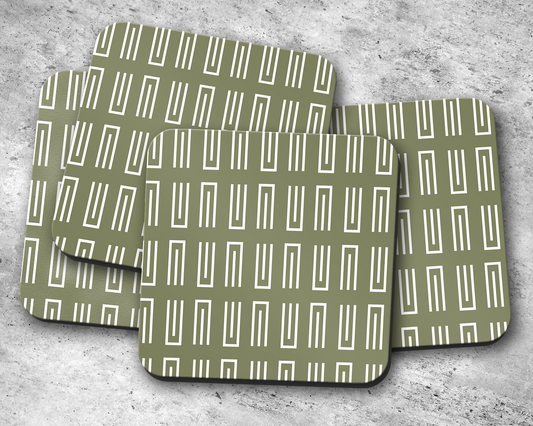 Green Geometric Coasters, Table Decor Drinks Mat