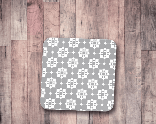 Grey and White Geometric Tiles Design Coasters, Table Decor Drinks Mat