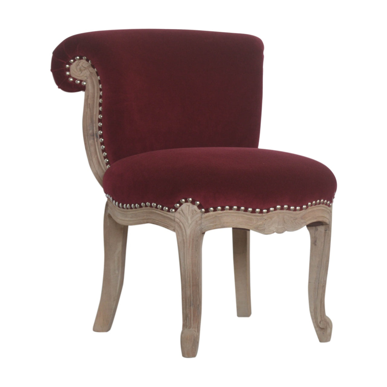Wine Red Velvet Studded Chair-1
