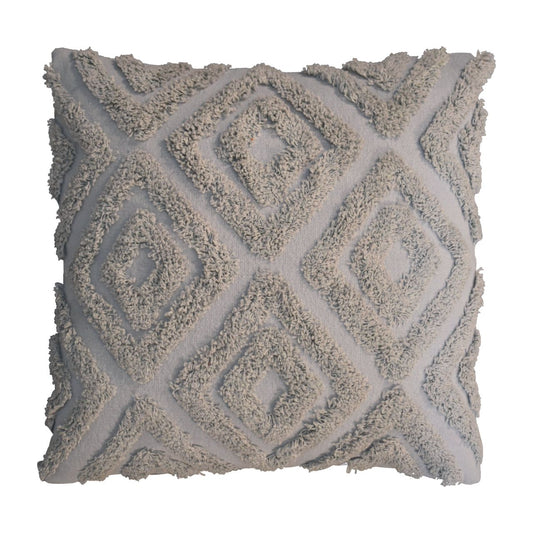 Textured square pillow with geometric pattern on a white background