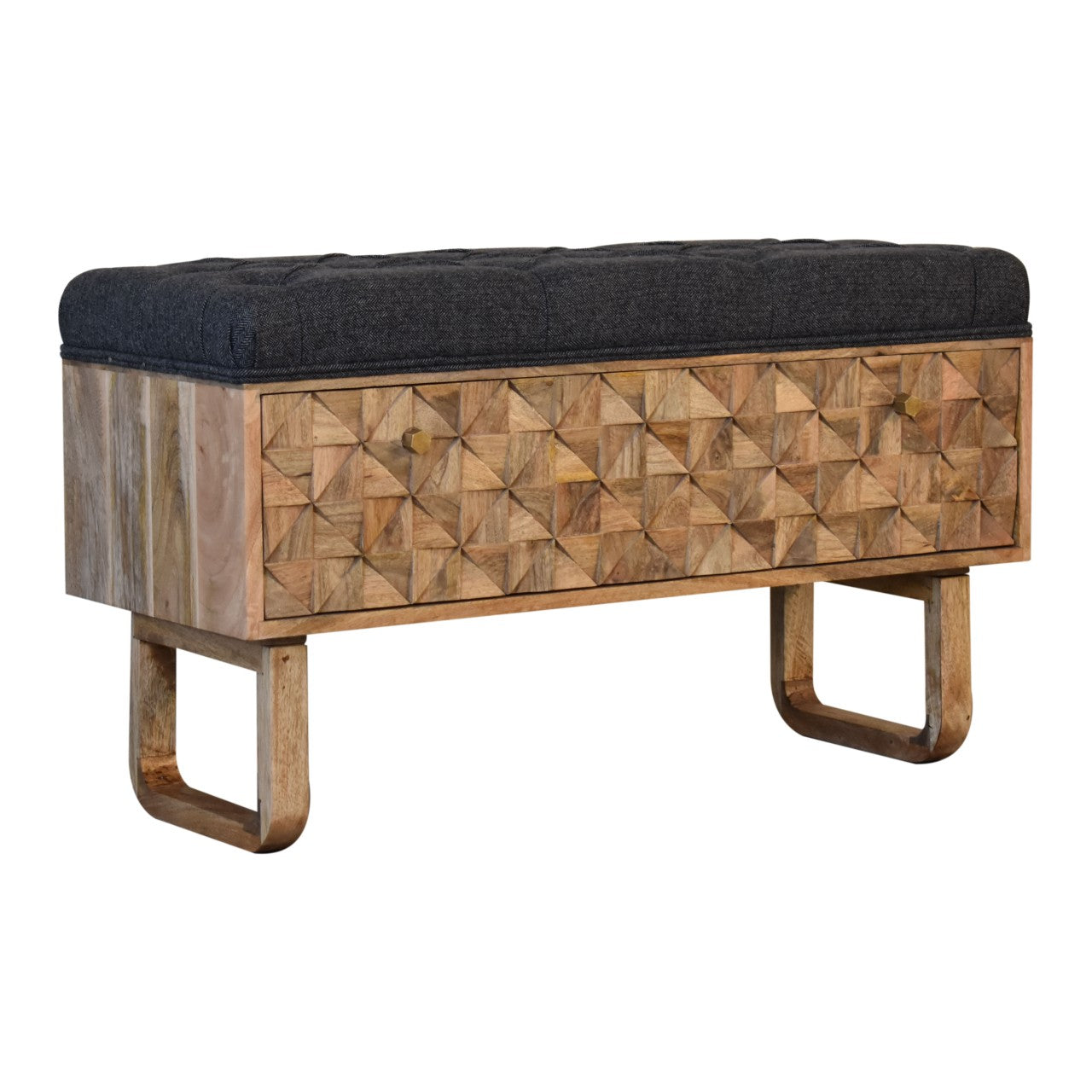 U-Shape Diamond Carved Black Tweed Storage Bench wholesalers